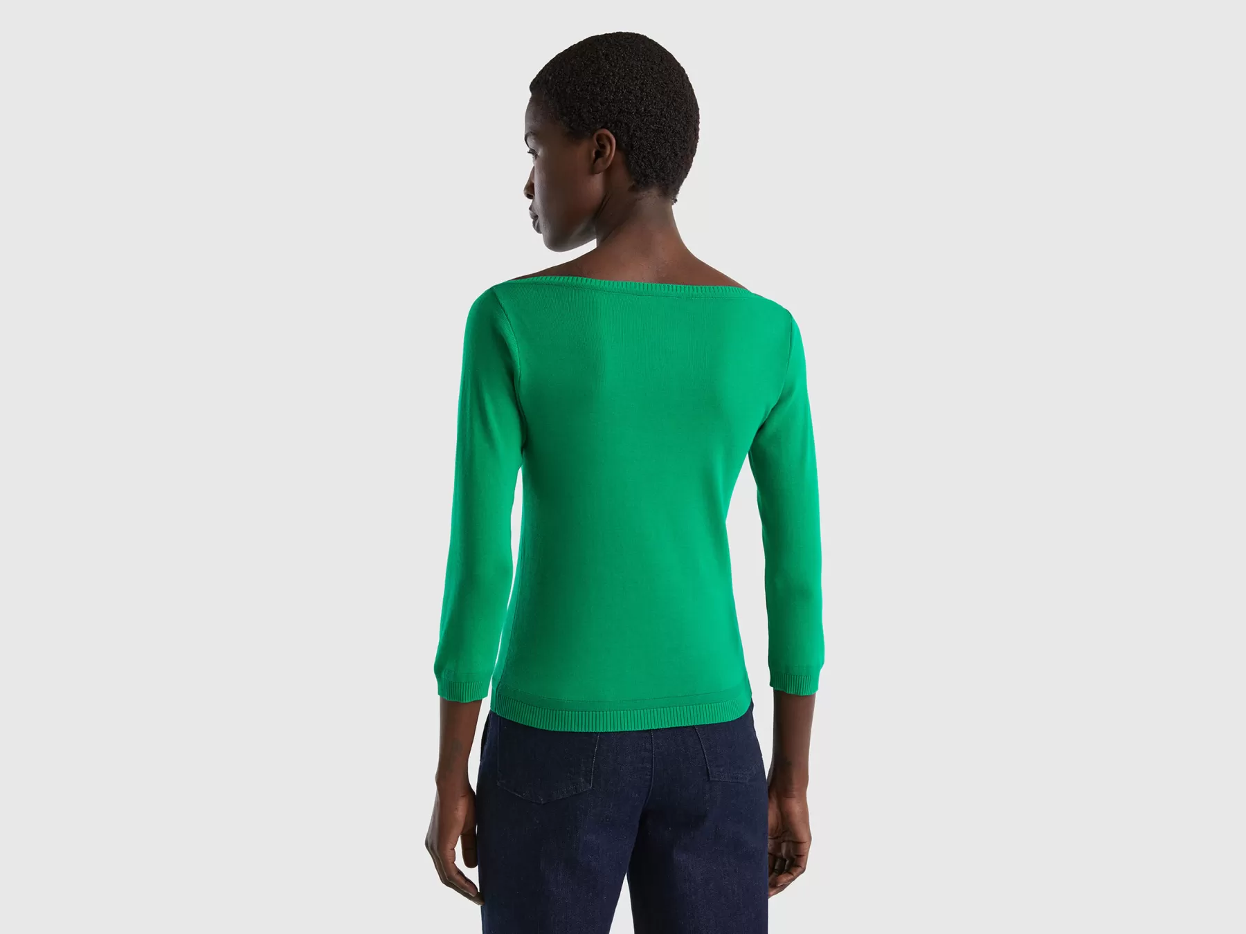 Benetton Maglia 100% Cotone Con Scollo A Barchetta Verde Online