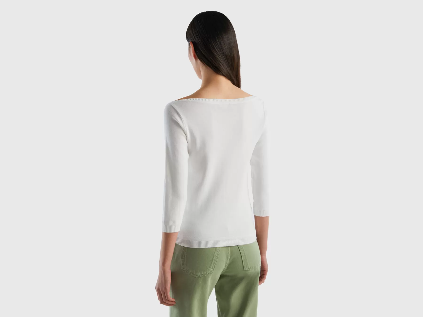 Benetton Maglia 100% Cotone Con Scollo A Barchetta Bianco Online