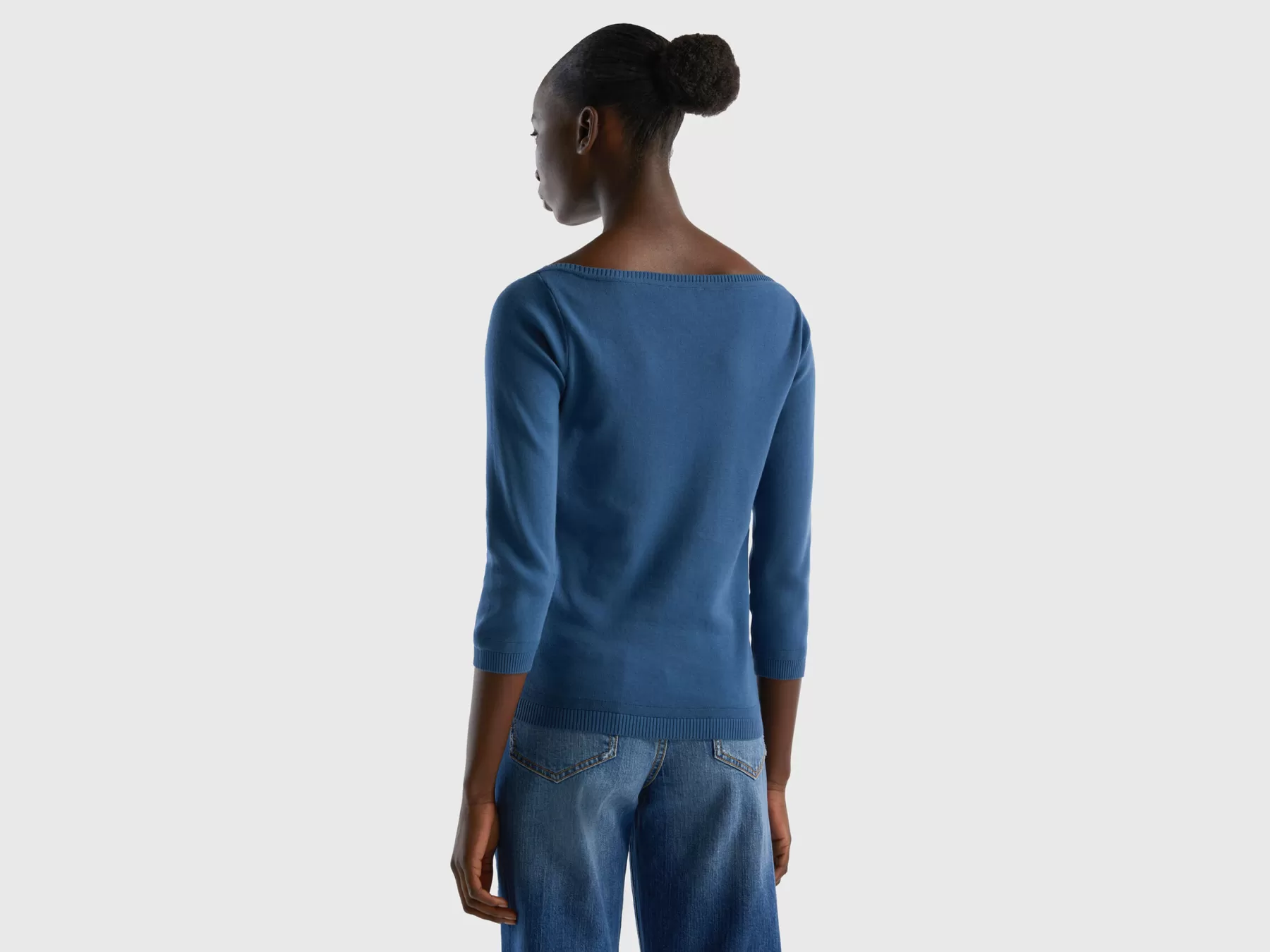 Benetton Maglia 100% Cotone Con Scollo A Barchetta Blu Shop