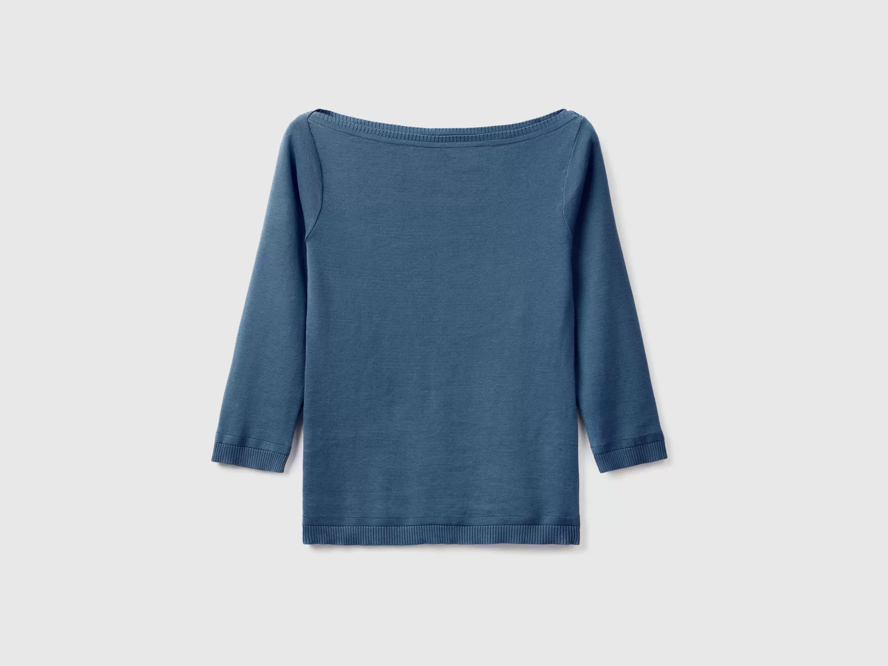 Benetton Maglia 100% Cotone Con Scollo A Barchetta Blu Shop