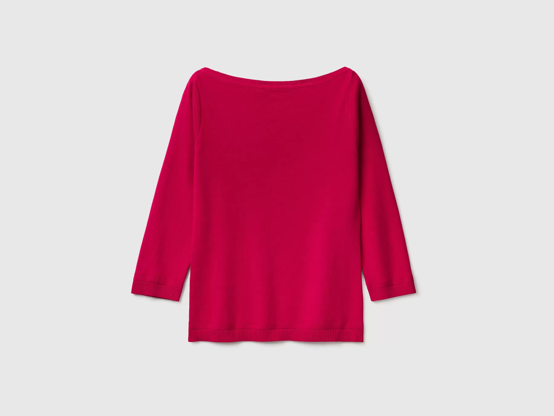 Benetton Maglia 100% Cotone Con Scollo A Barchetta Fucsia Discount