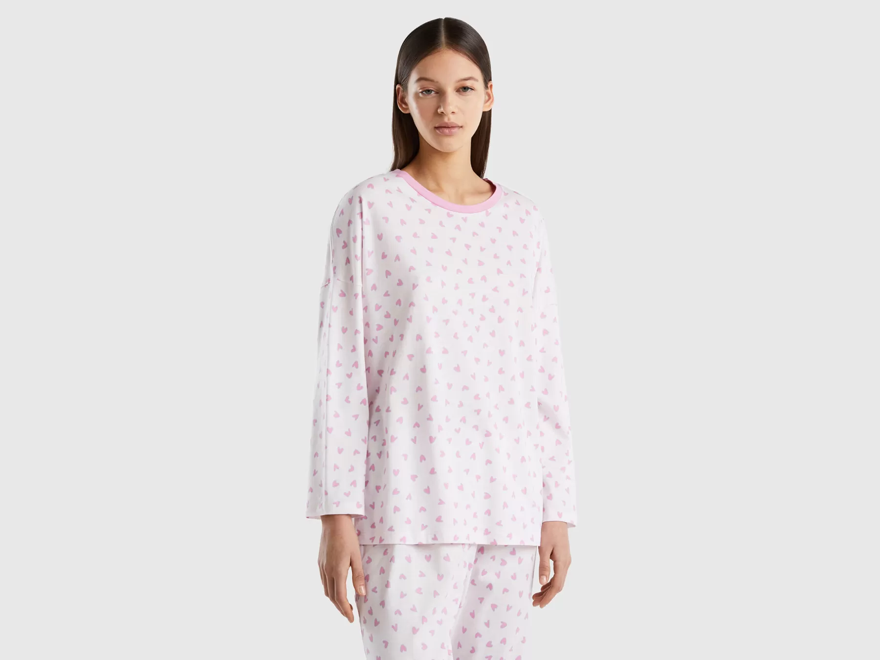 Benetton Maglia A Cuori In Caldo Misto Cotone Rosa Cheap