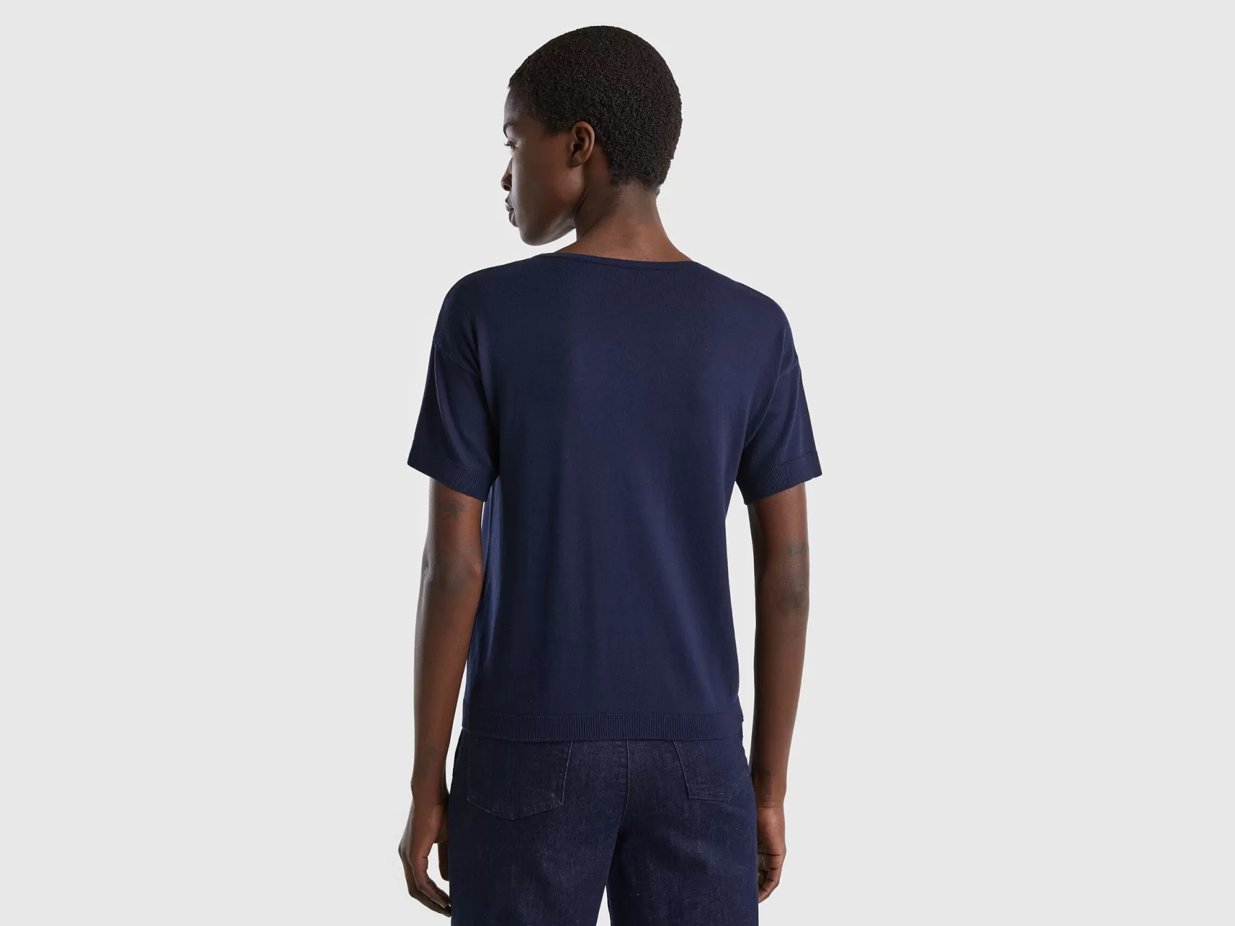 Benetton Maglia A Manica Corta Blu Scuro Clearance