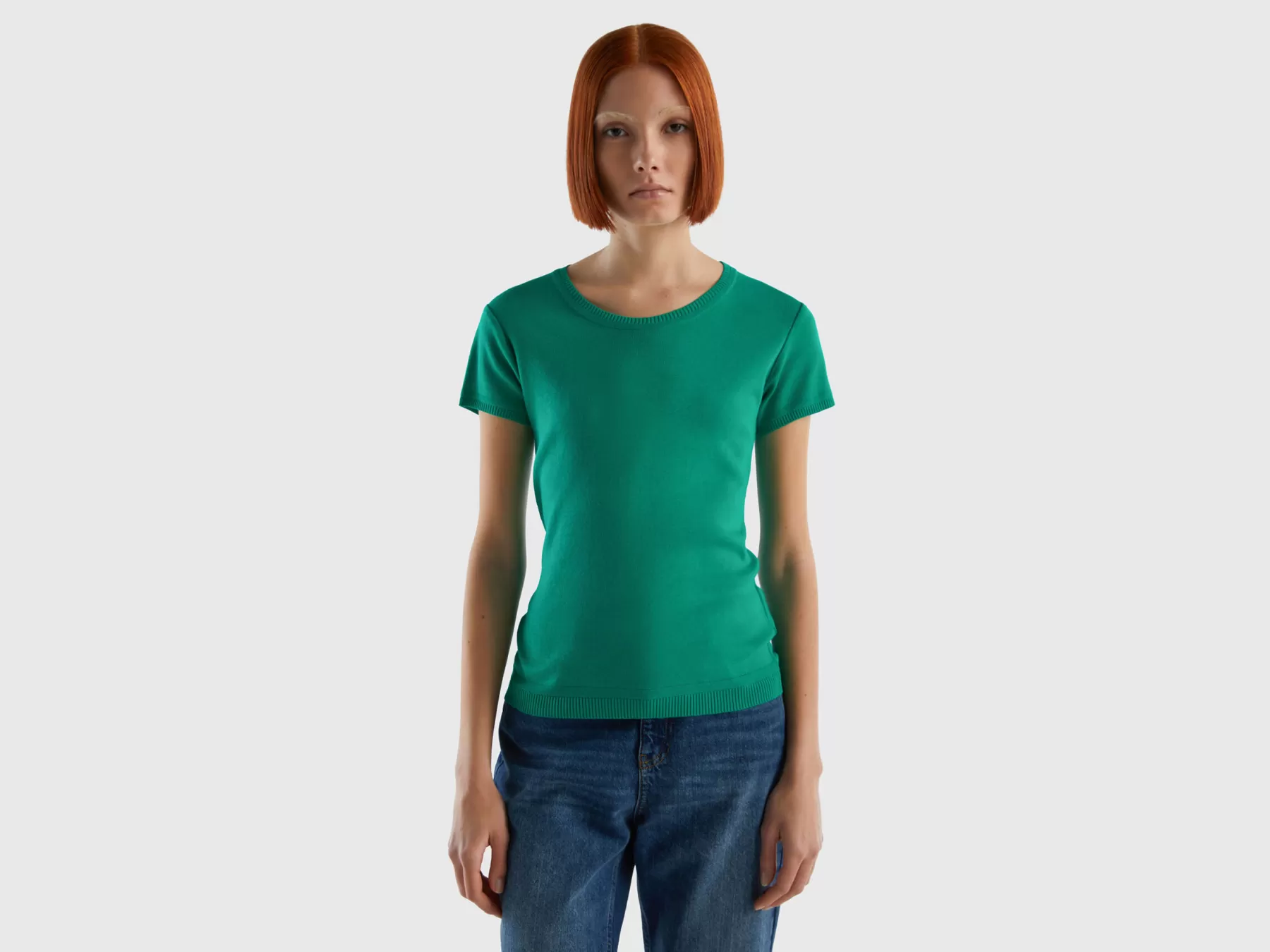 Benetton Maglia A Manica Corta In 100% Cotone Verde Best