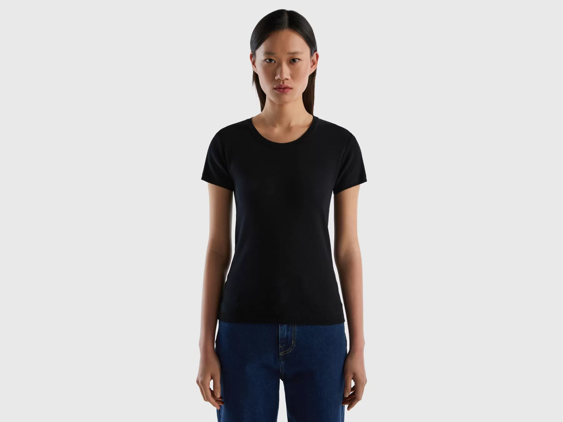Benetton Maglia A Manica Corta In 100% Cotone Nero Shop