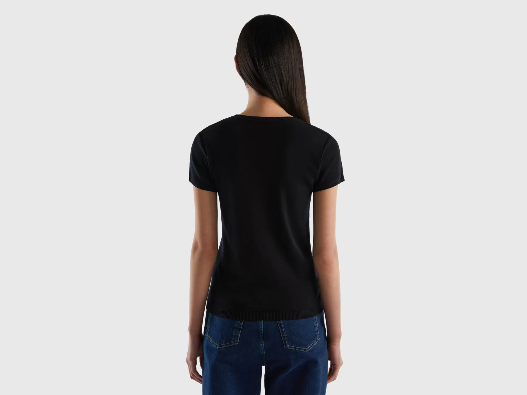 Benetton Maglia A Manica Corta In 100% Cotone Nero Shop