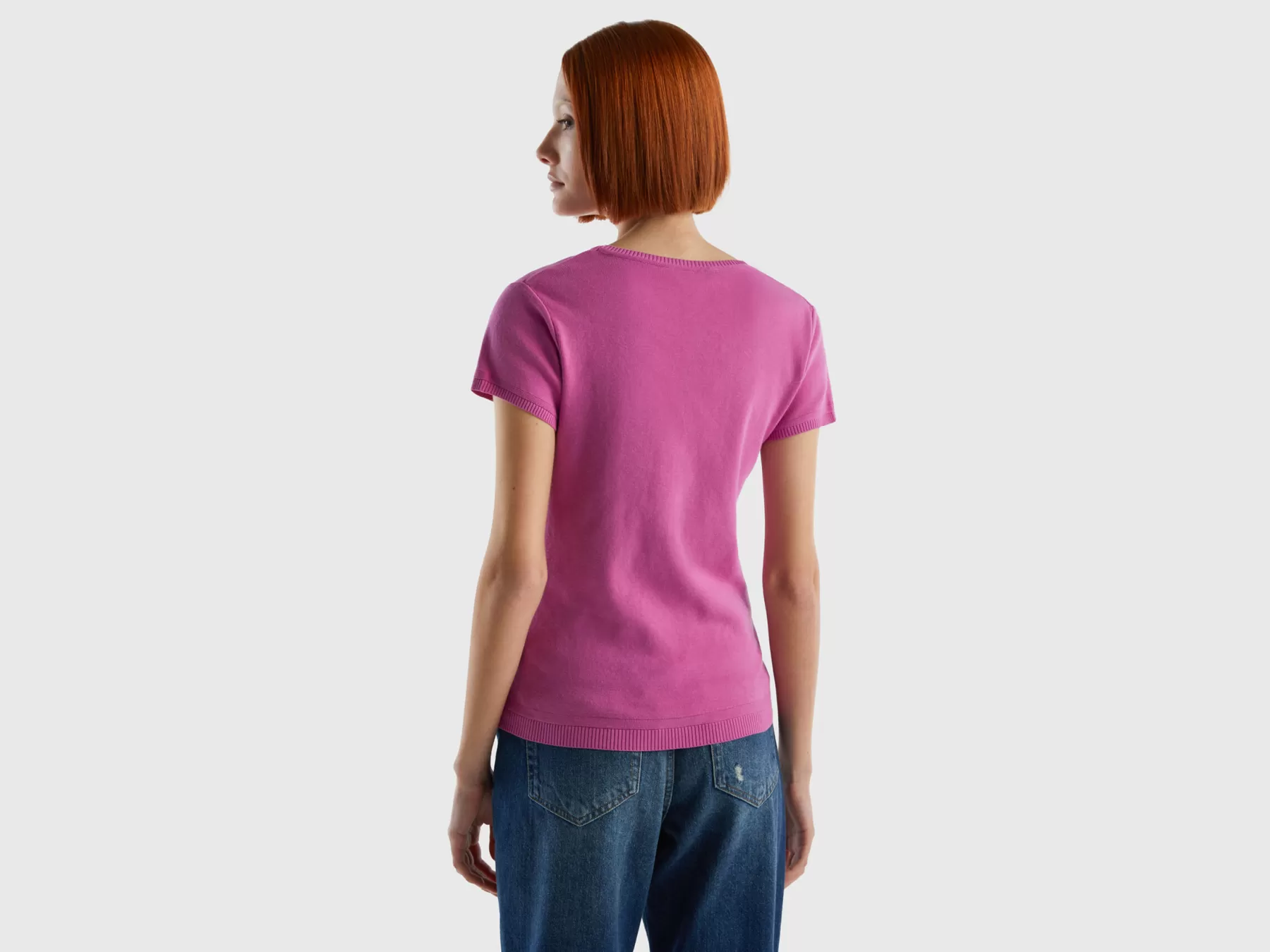 Benetton Maglia A Manica Corta In 100% Cotone Rosa Shop