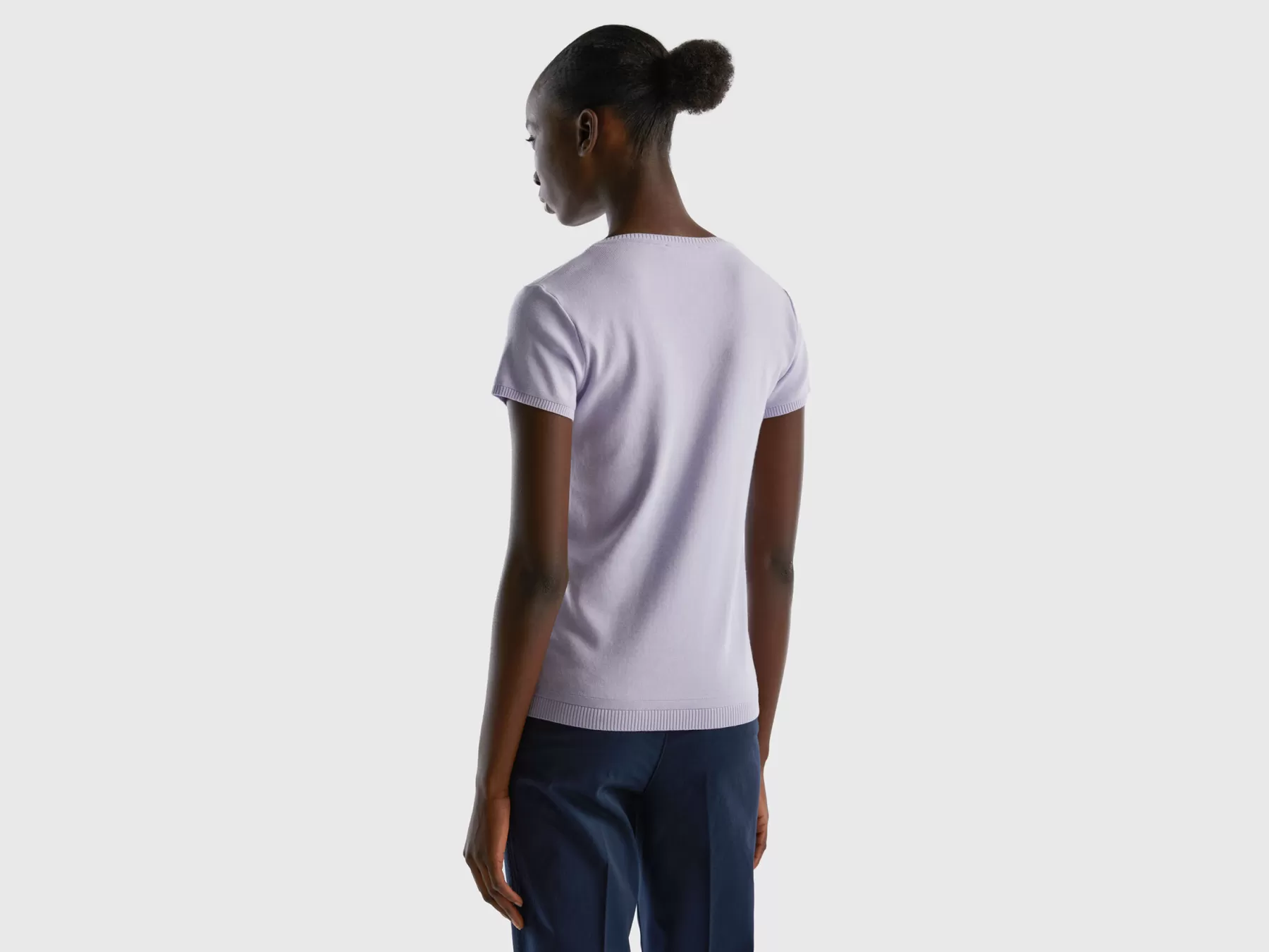 Benetton Maglia A Manica Corta In 100% Cotone Lilla Sale