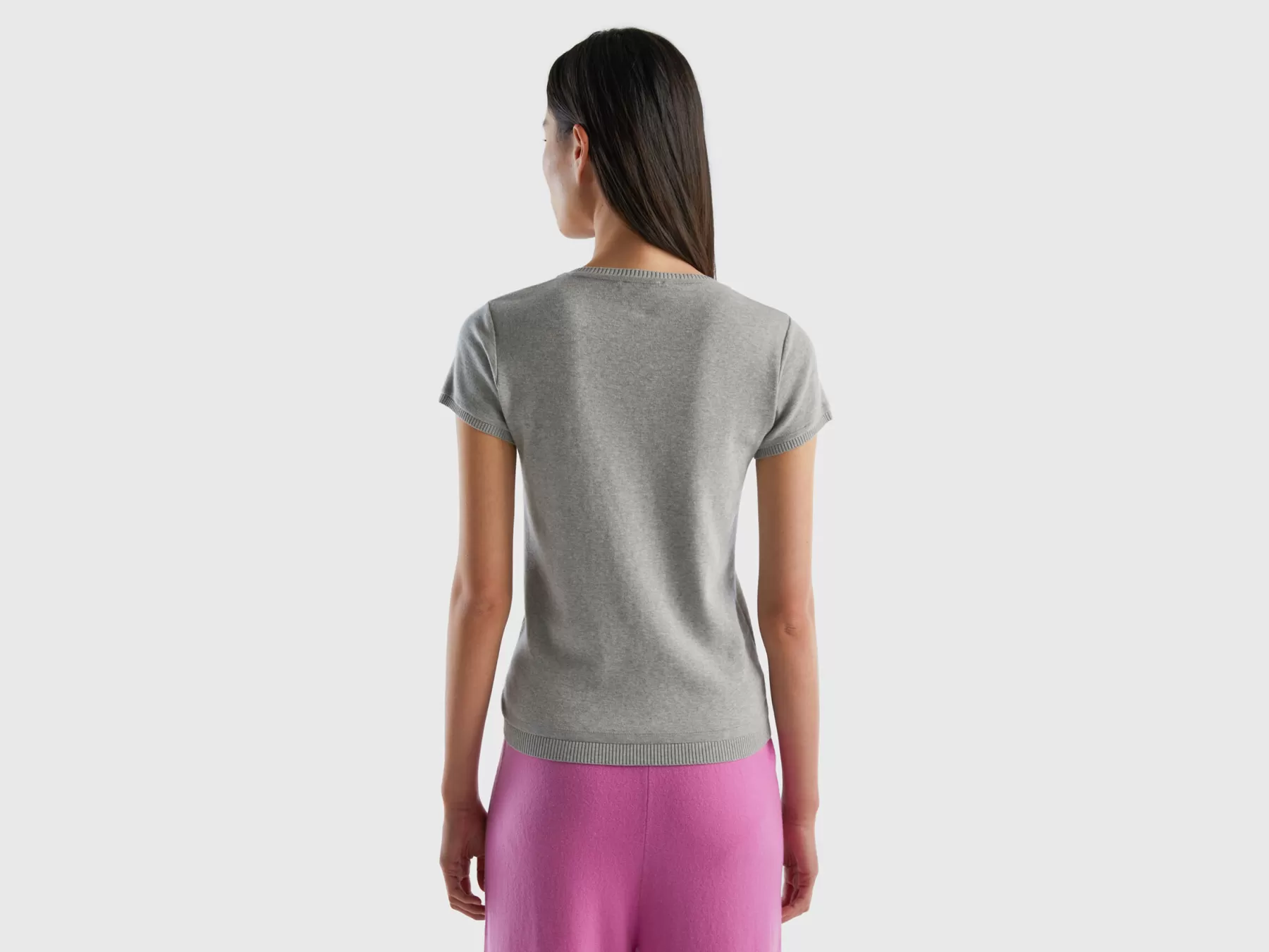 Benetton Maglia A Manica Corta In 100% Cotone Grigio Chiaro Cheap