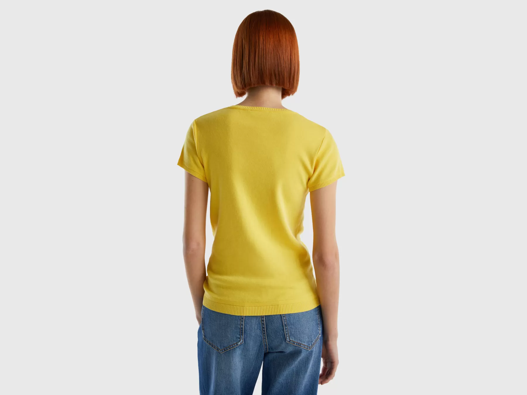 Benetton Maglia A Manica Corta In 100% Cotone Giallo Outlet
