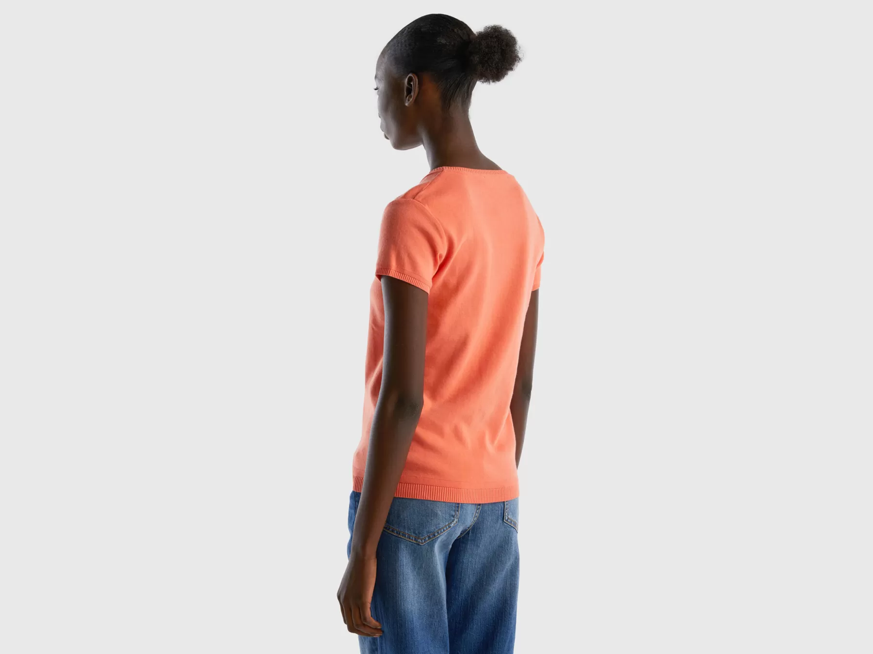 Benetton Maglia A Manica Corta In 100% Cotone Arancione Outlet