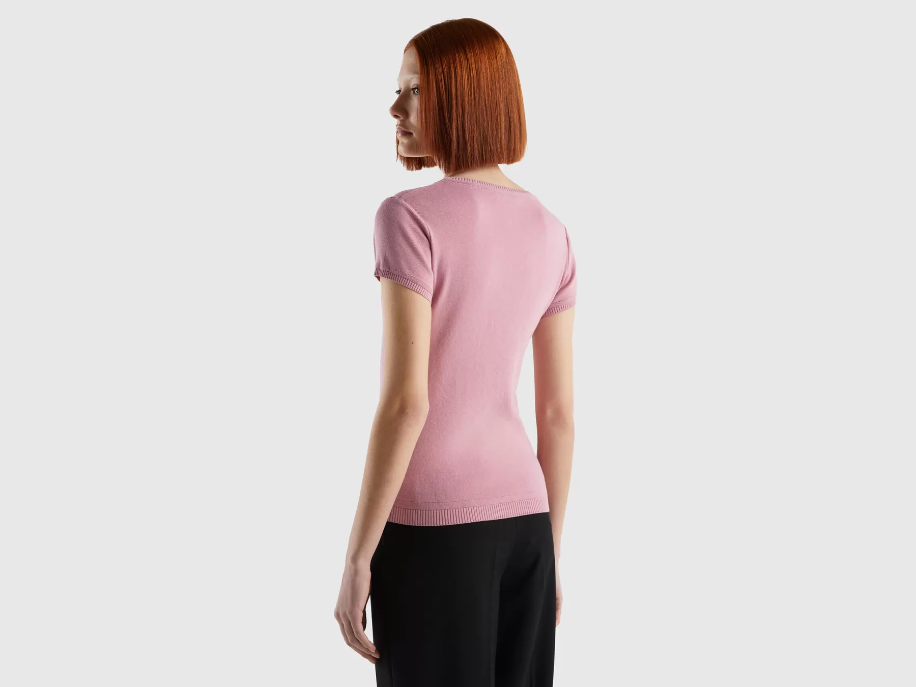 Benetton Maglia A Manica Corta In 100% Cotone Rosa Cheap
