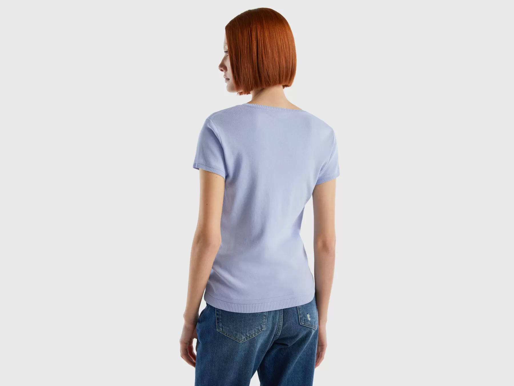 Benetton Maglia A Manica Corta In 100% Cotone Lavanda Online