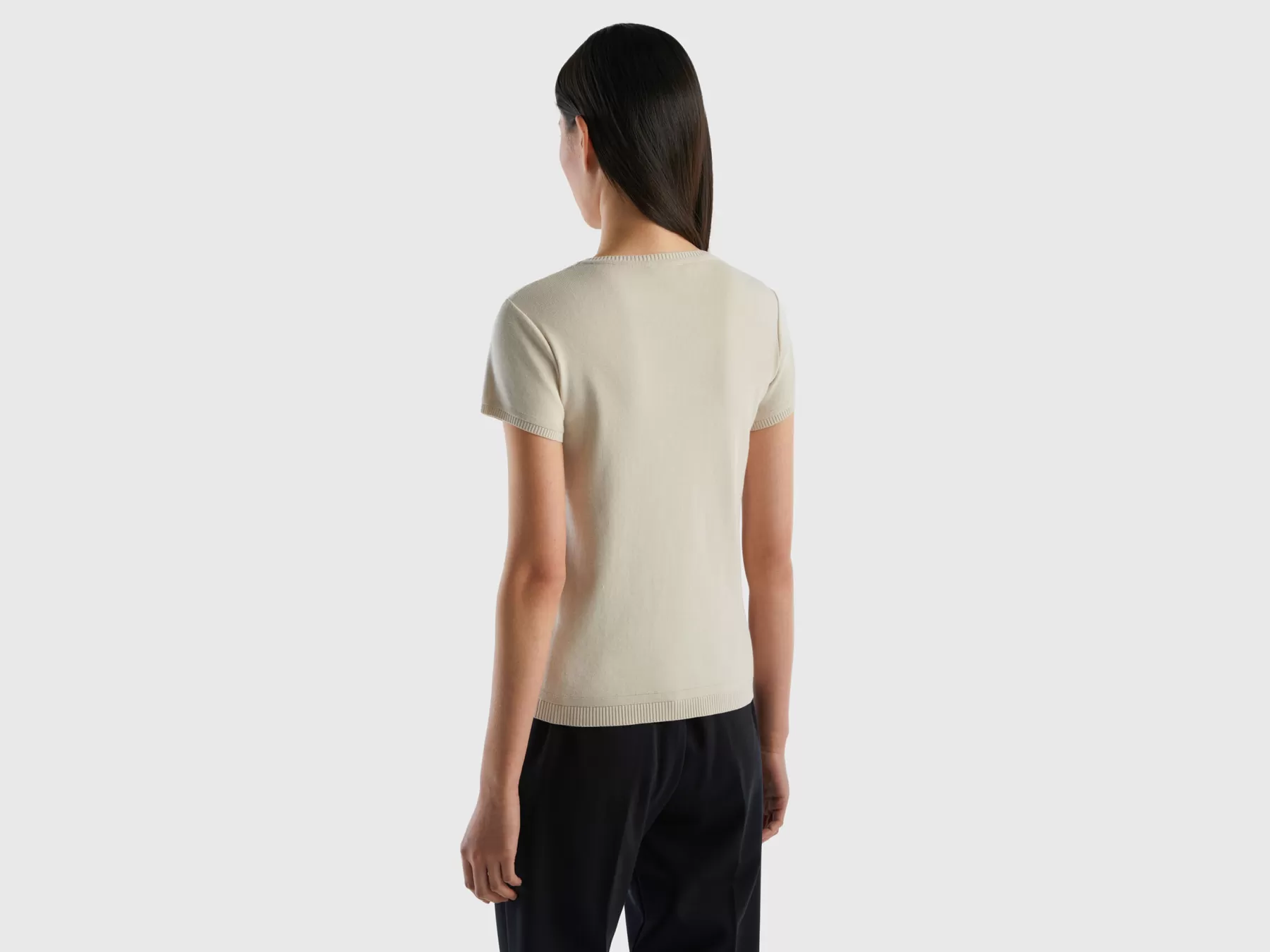 Benetton Maglia A Manica Corta In 100% Cotone Beige Flash Sale