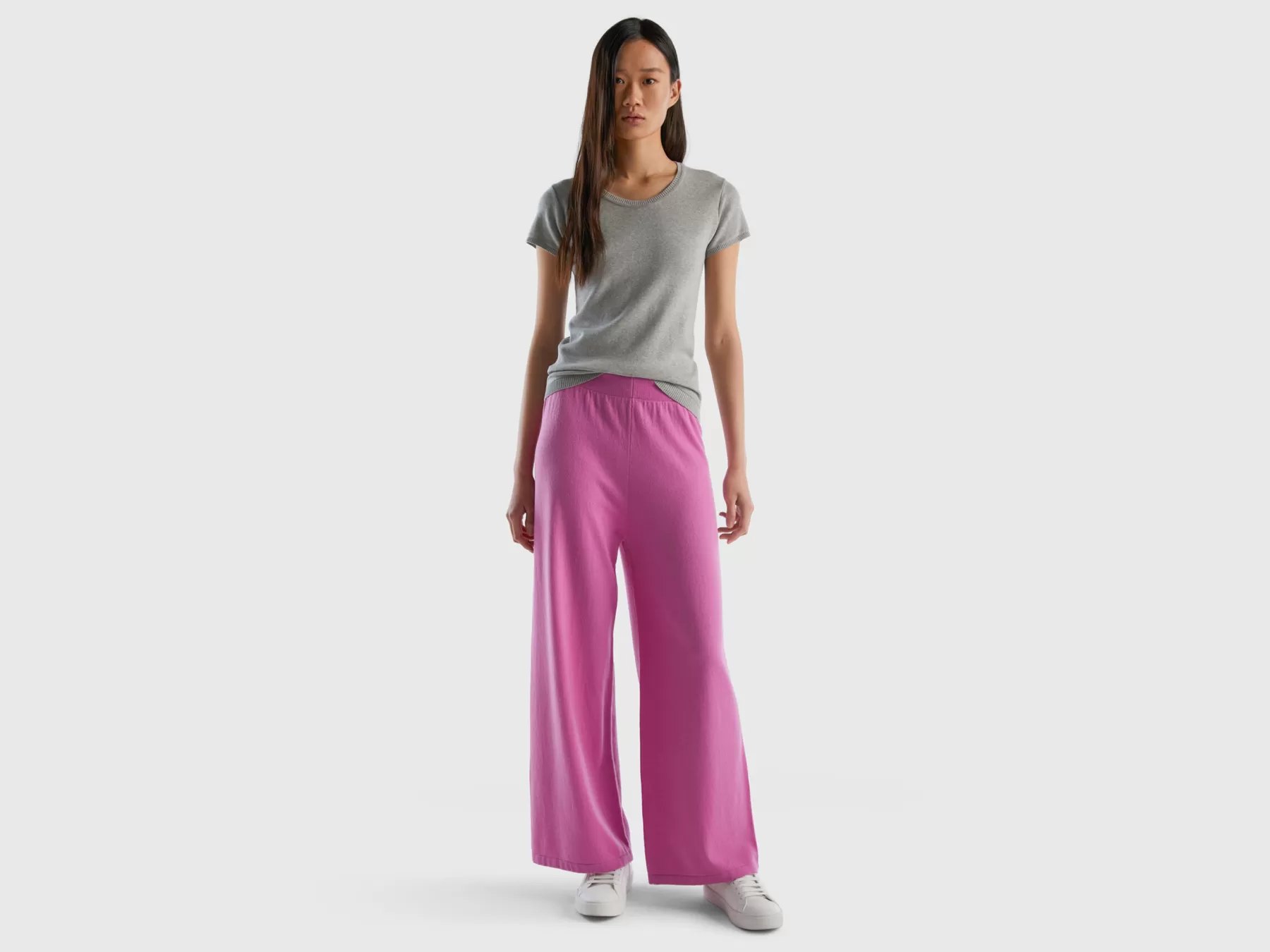Benetton Maglia A Manica Corta In 100% Cotone Grigio Chiaro Cheap