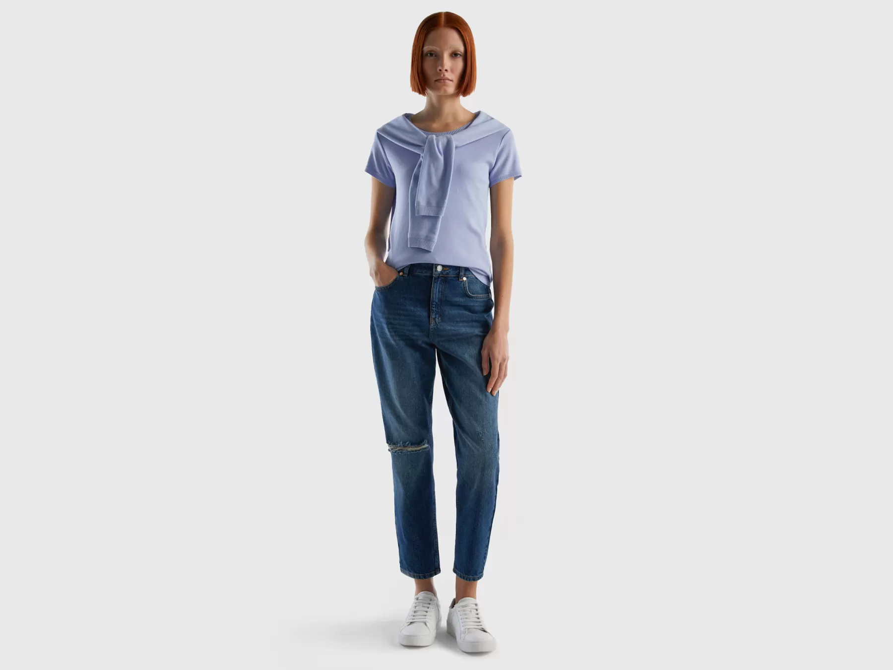 Benetton Maglia A Manica Corta In 100% Cotone Lavanda Online