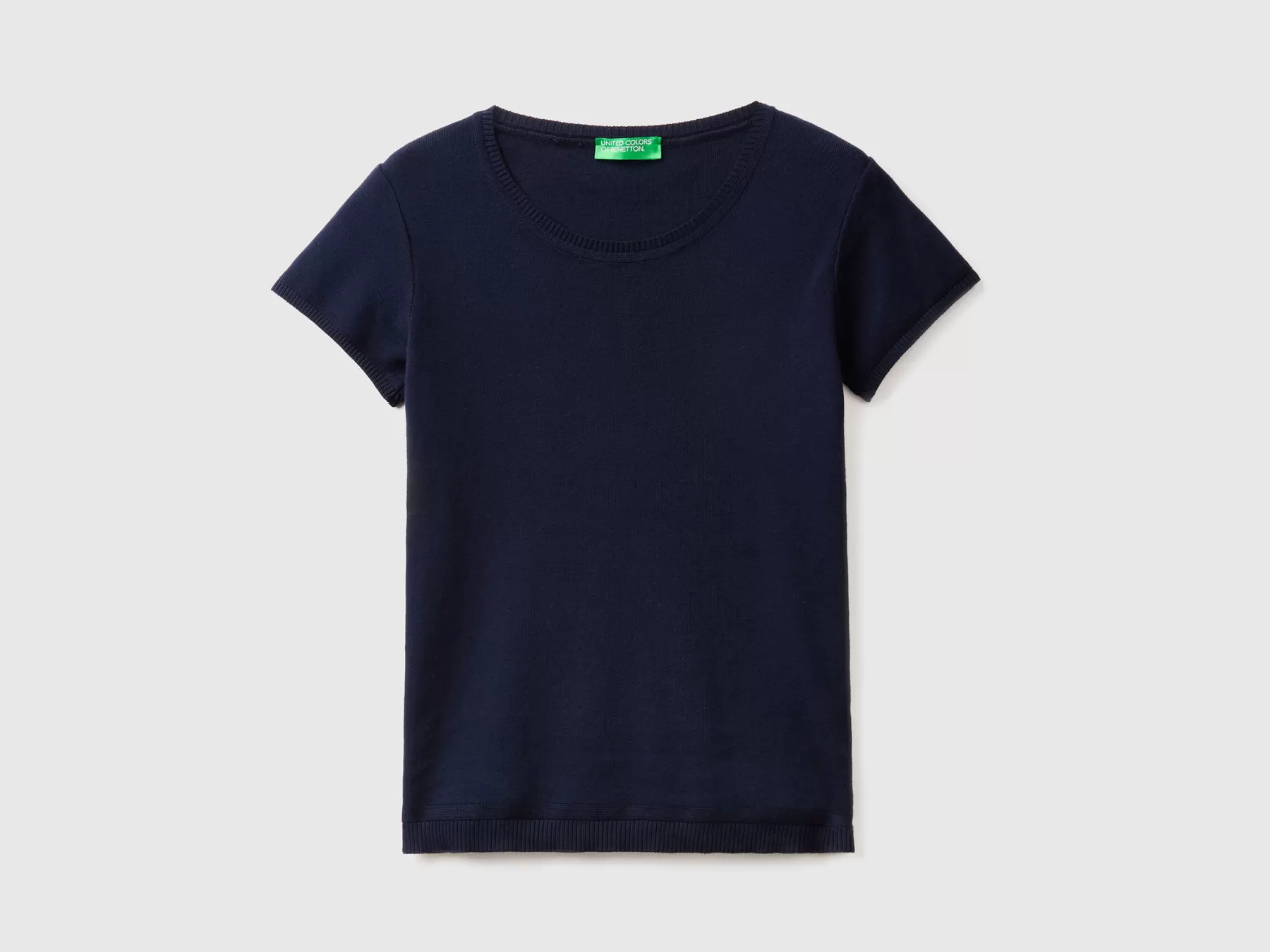 Benetton Maglia A Manica Corta In 100% Cotone Blu Scuro Cheap