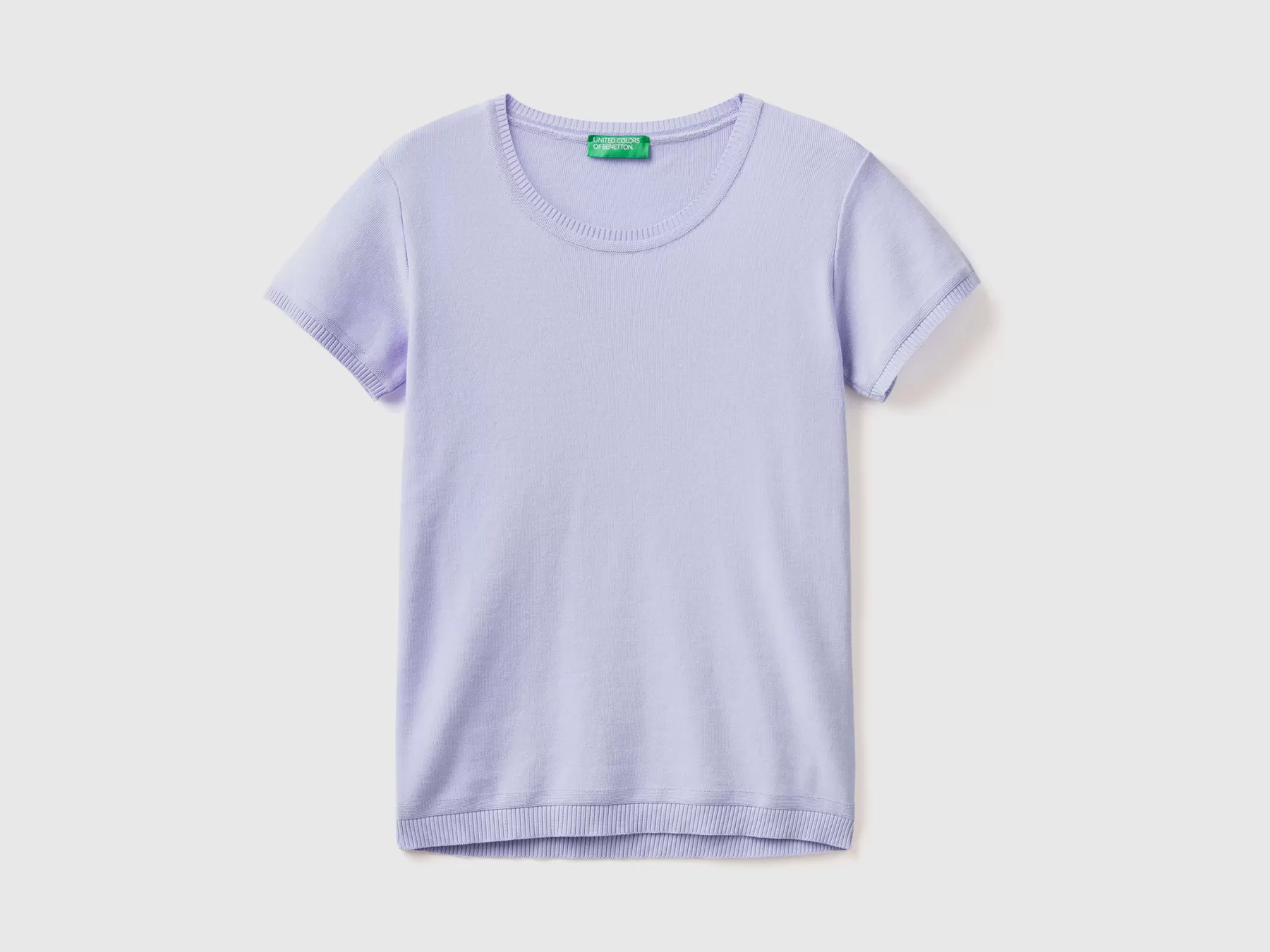 Benetton Maglia A Manica Corta In 100% Cotone Lilla Sale