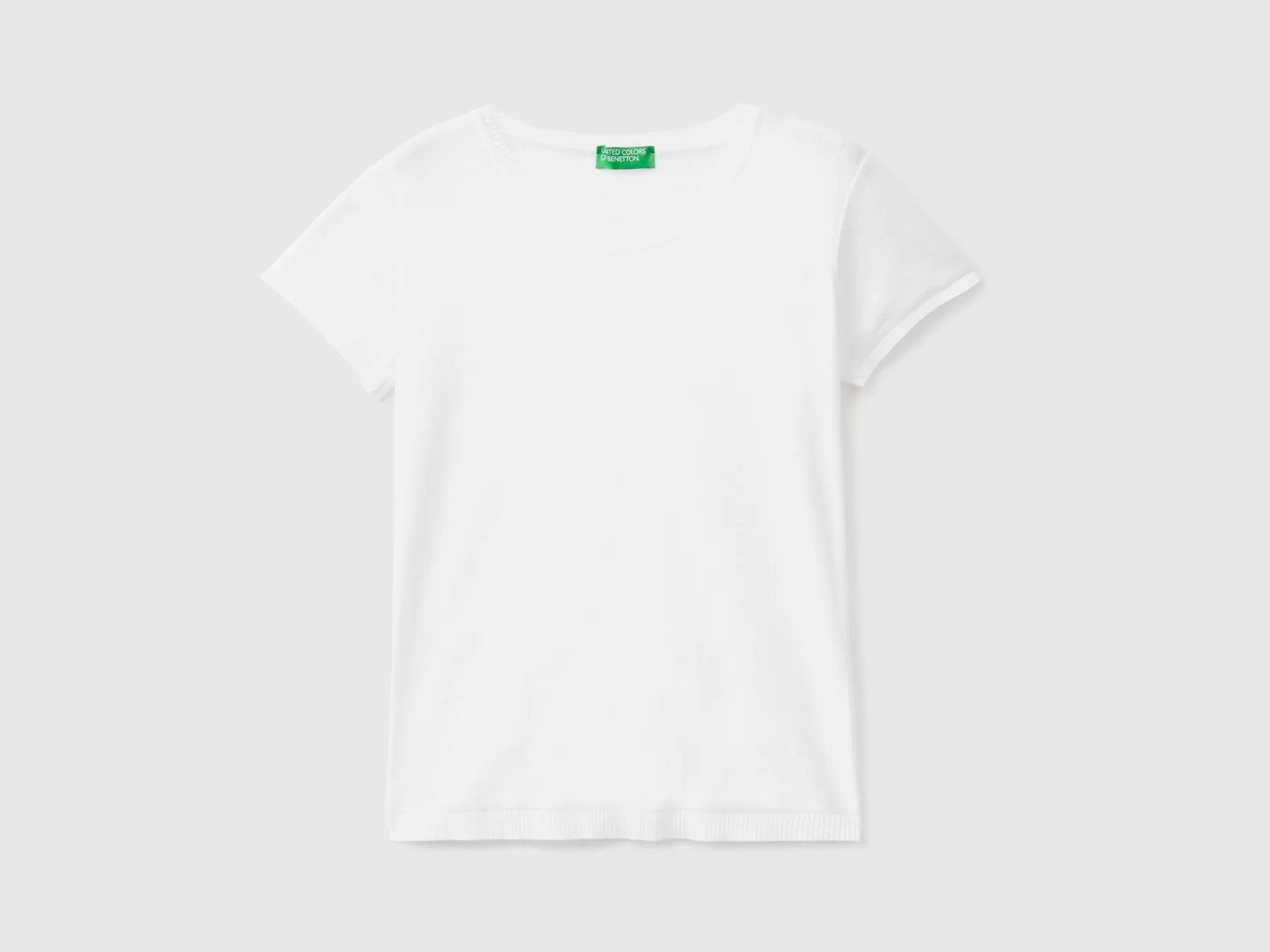 Benetton Maglia A Manica Corta In 100% Cotone Bianco Online