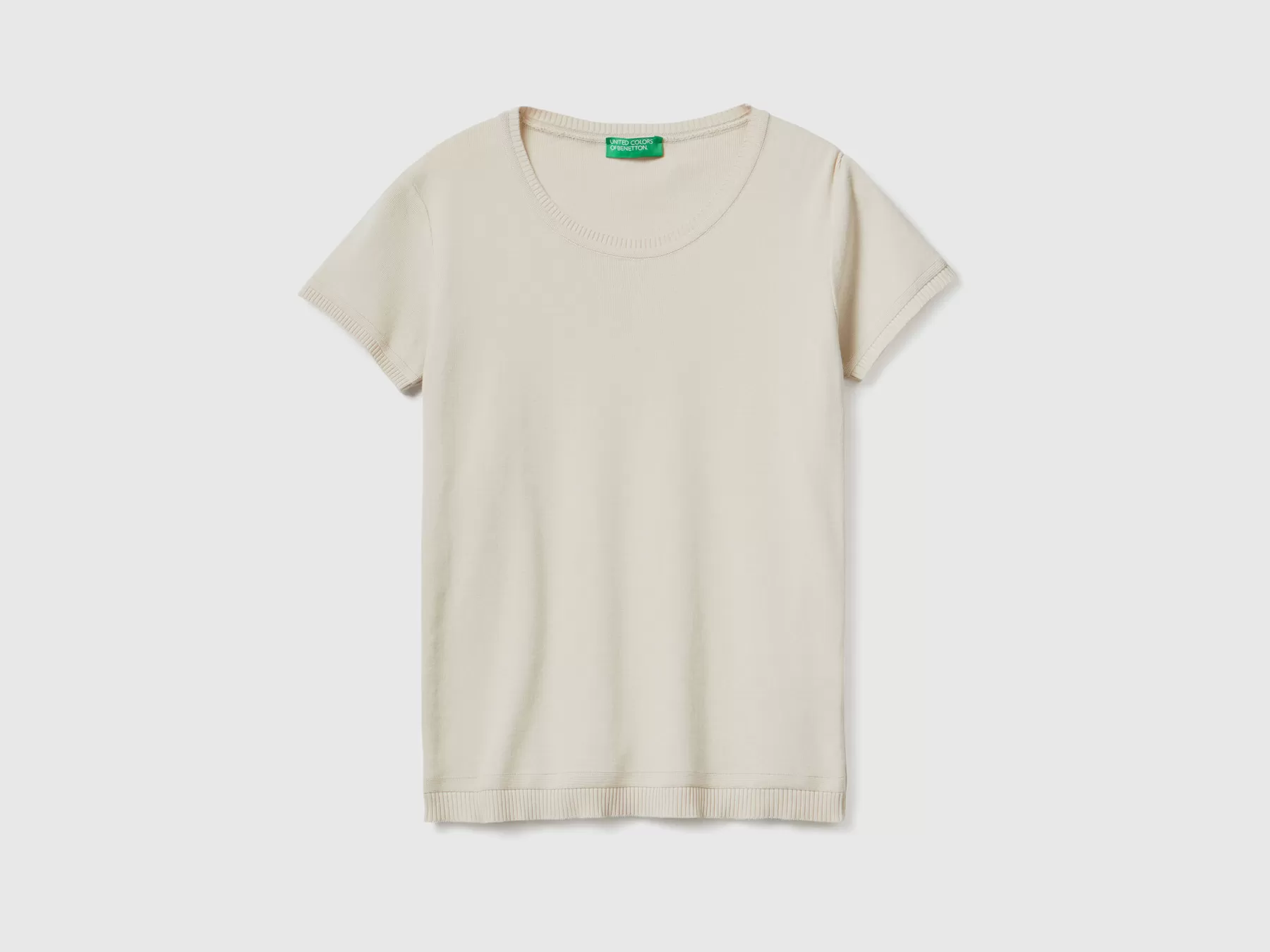 Benetton Maglia A Manica Corta In 100% Cotone Beige Flash Sale