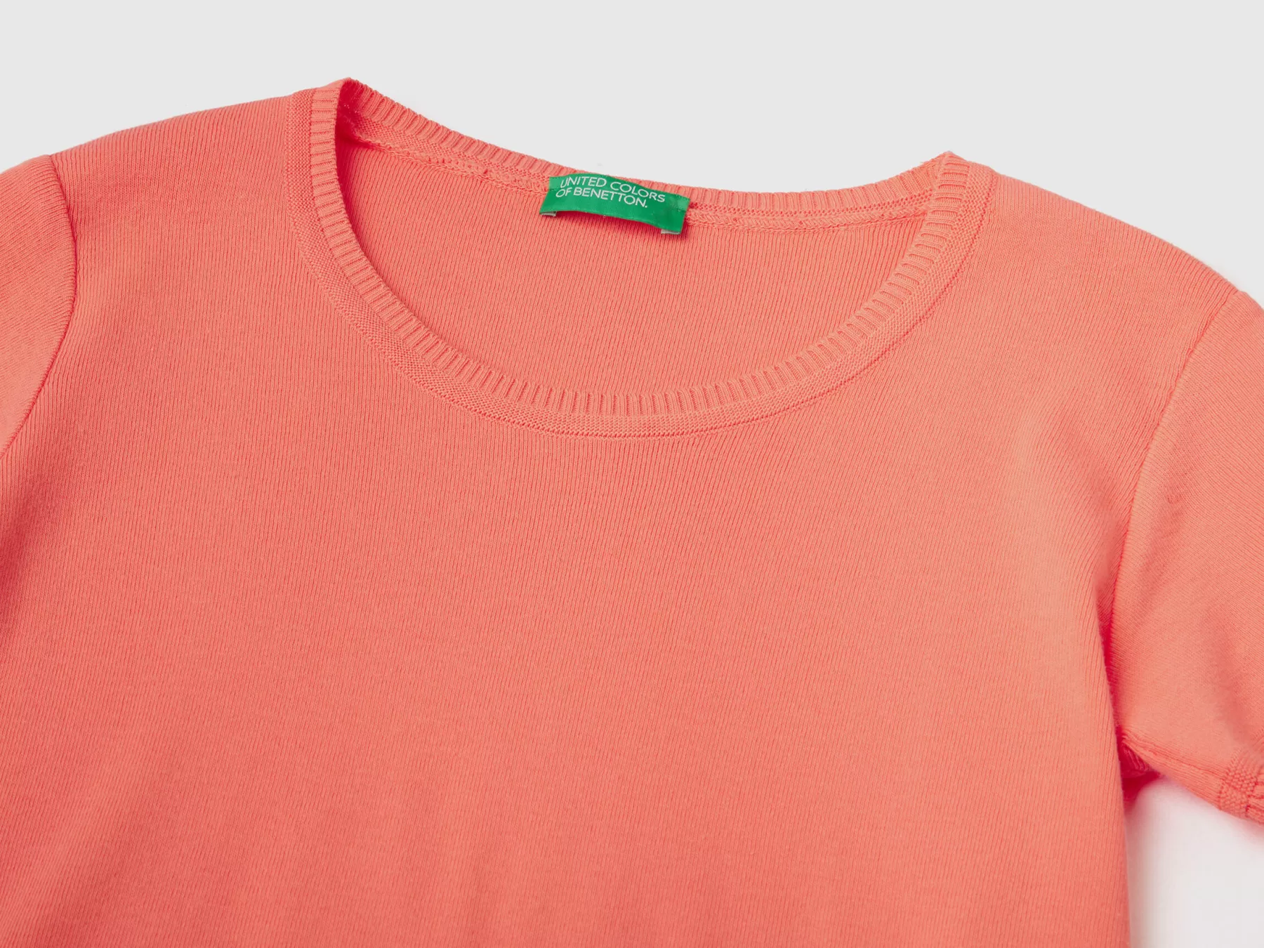 Benetton Maglia A Manica Corta In 100% Cotone Arancione Outlet