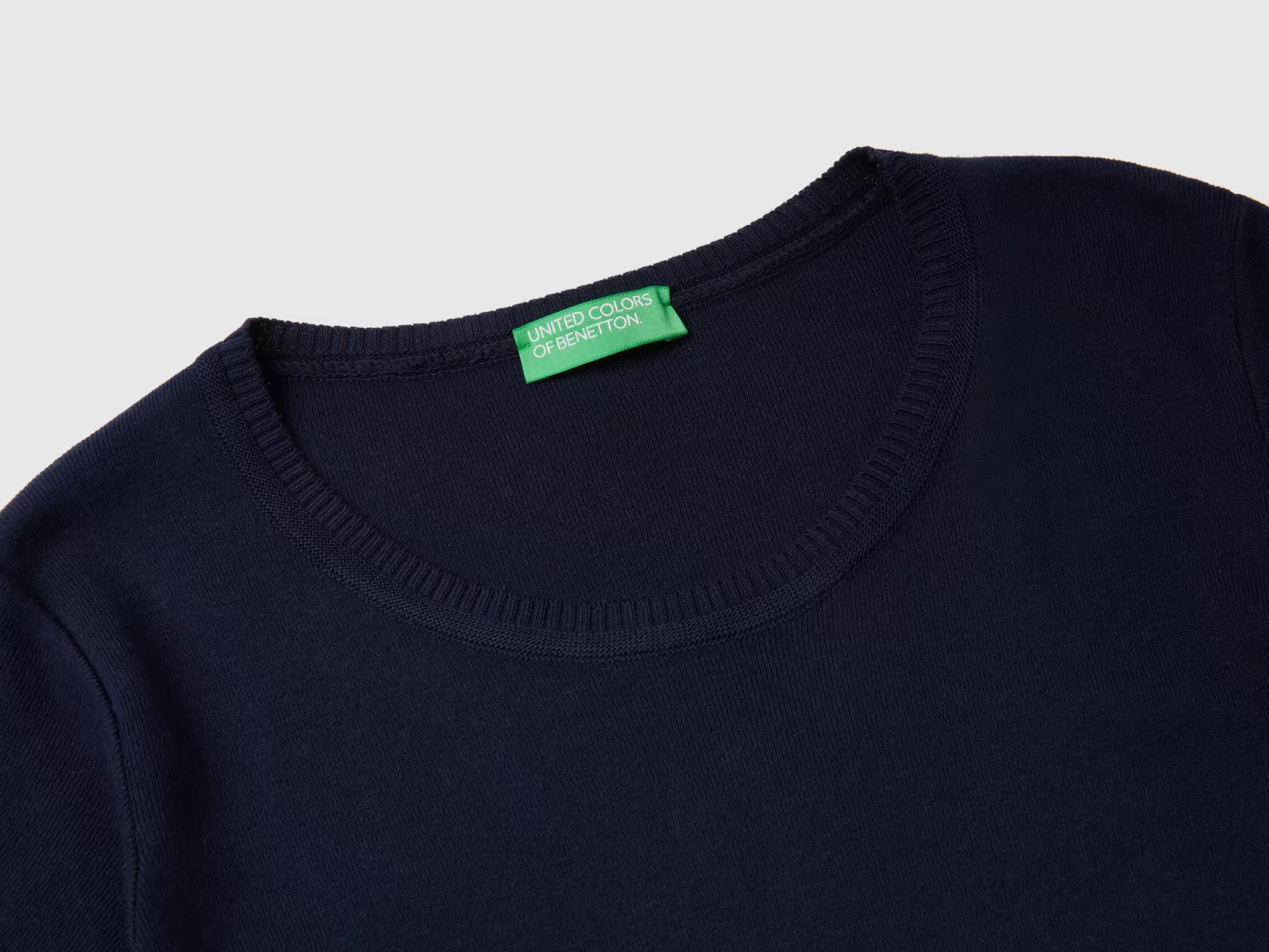 Benetton Maglia A Manica Corta In 100% Cotone Blu Scuro Cheap