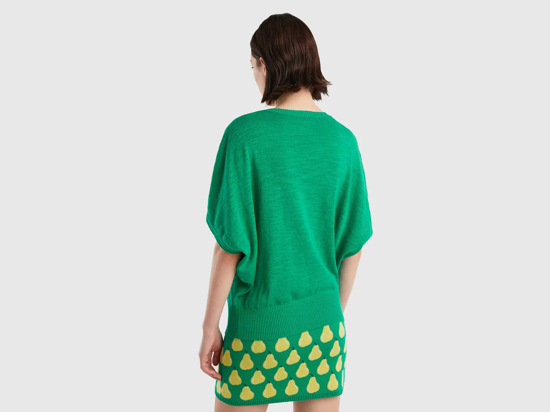 Benetton Maglia A Manica Corta In Misto Lino Verde Hot