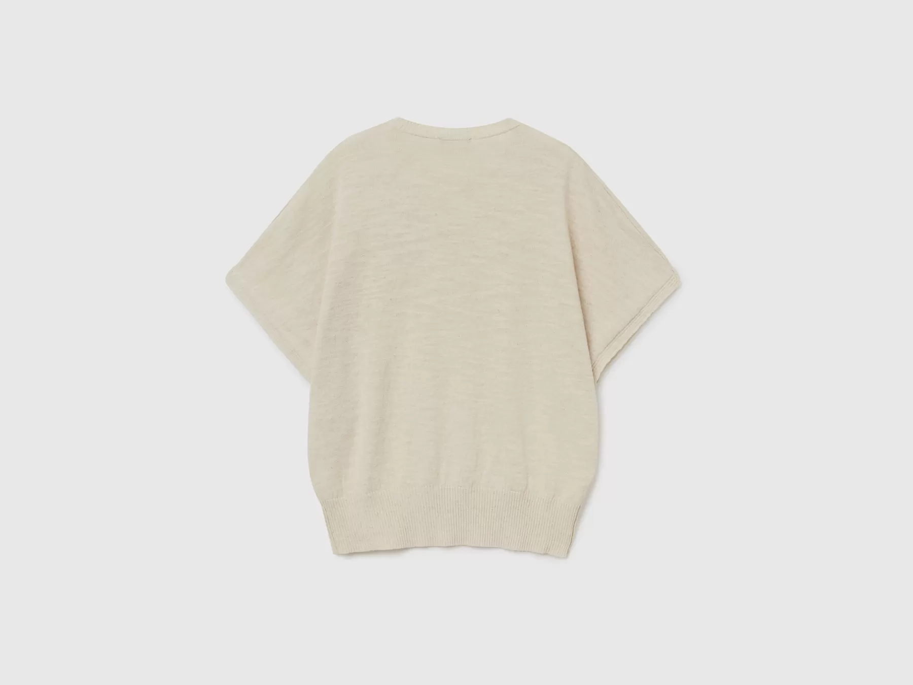 Benetton Maglia A Manica Corta In Misto Lino Bianco Panna Outlet