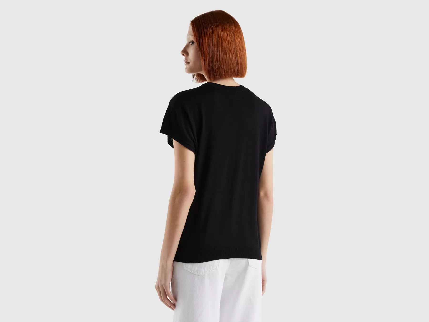 Benetton Maglia A Manica Corta In Misto Viscosa Nero Sale