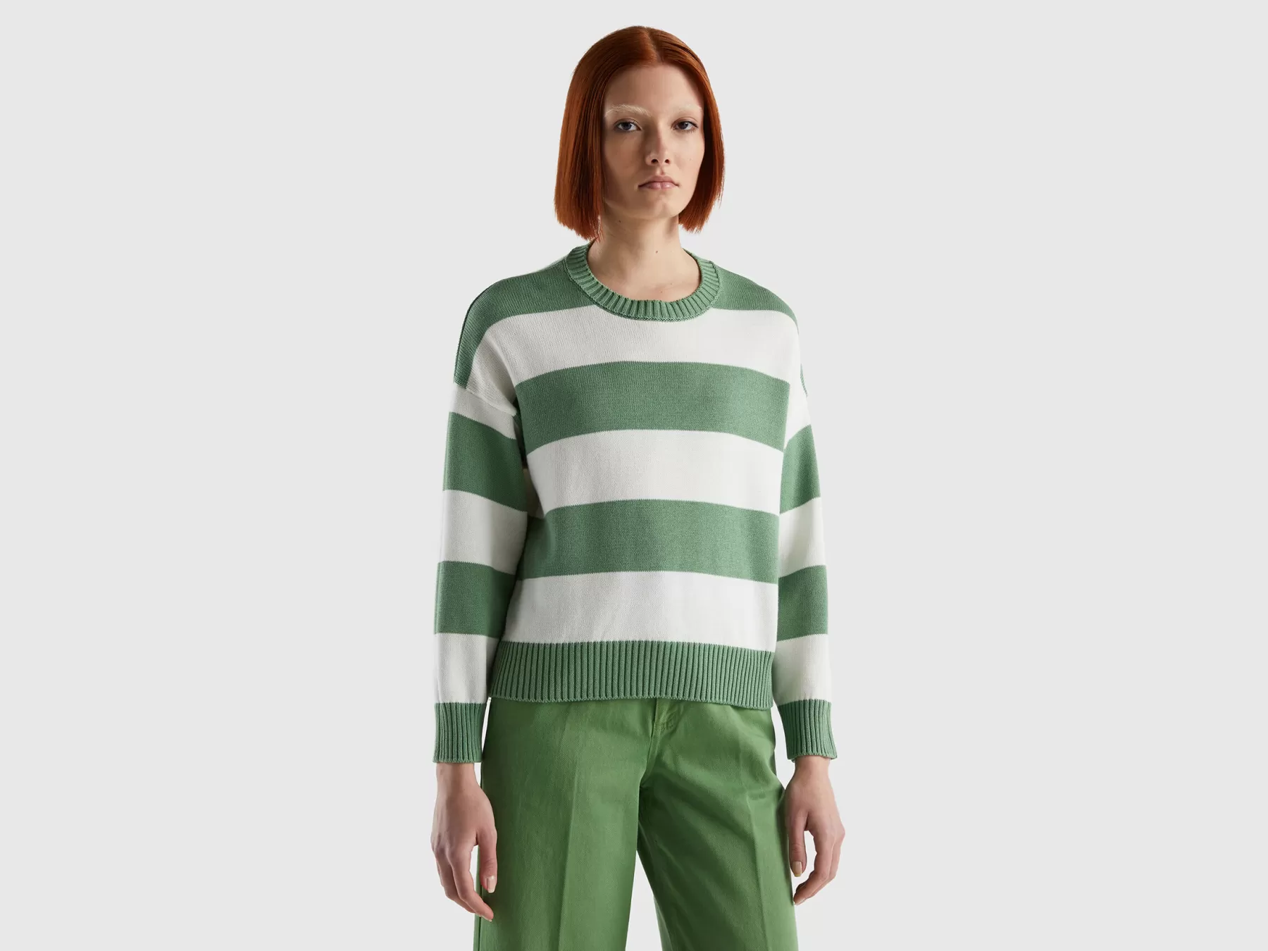 Benetton Maglia A Righe In Cotone Tricot Verde Store