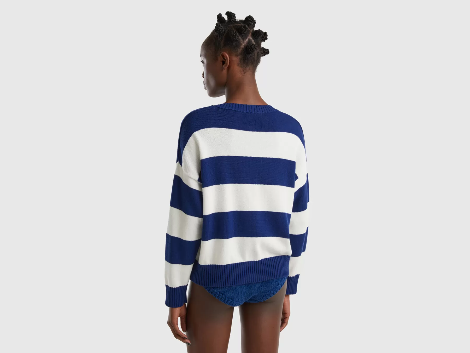 Benetton Maglia A Righe In Cotone Tricot Blu Flash Sale