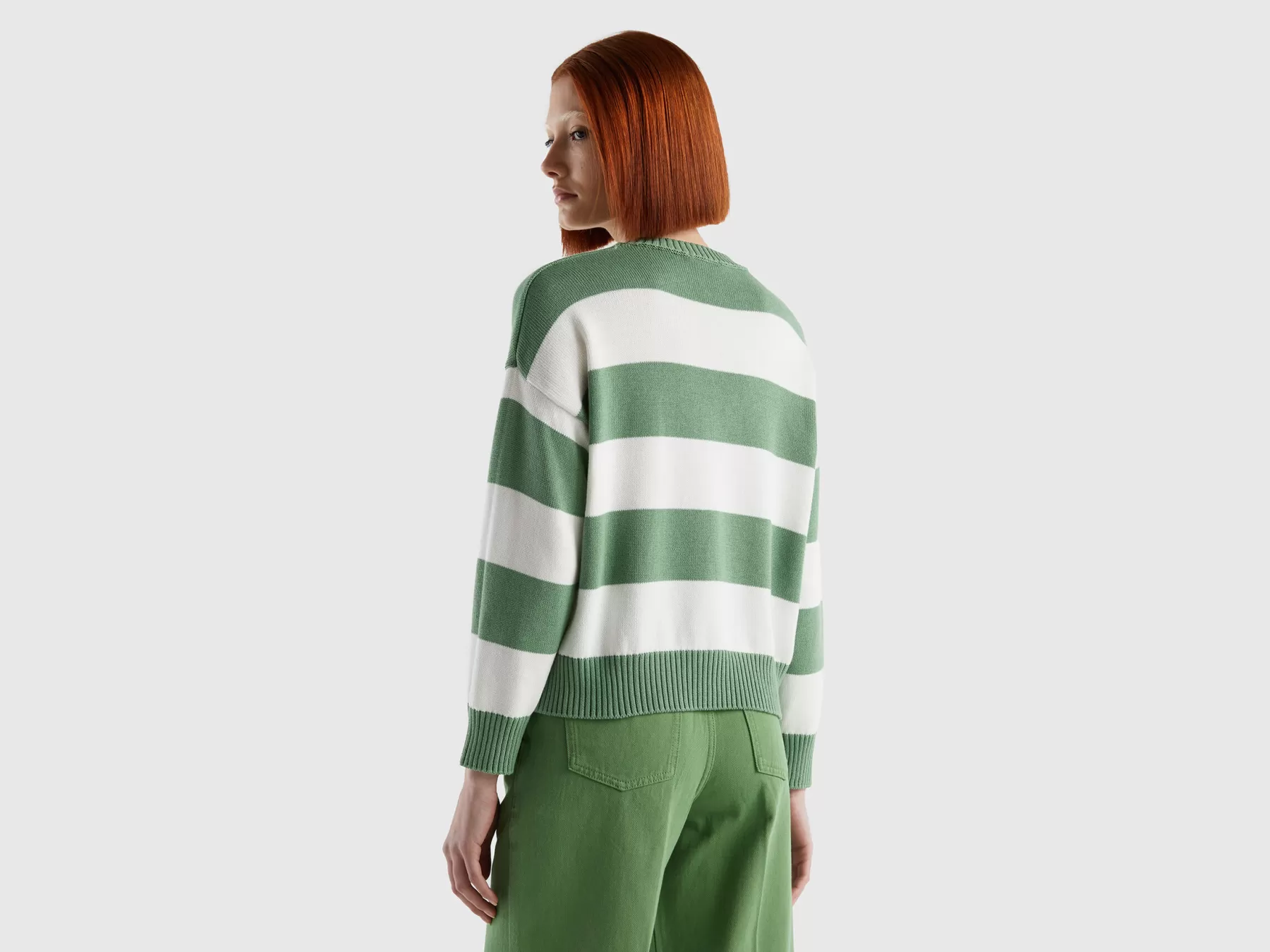 Benetton Maglia A Righe In Cotone Tricot Verde Store