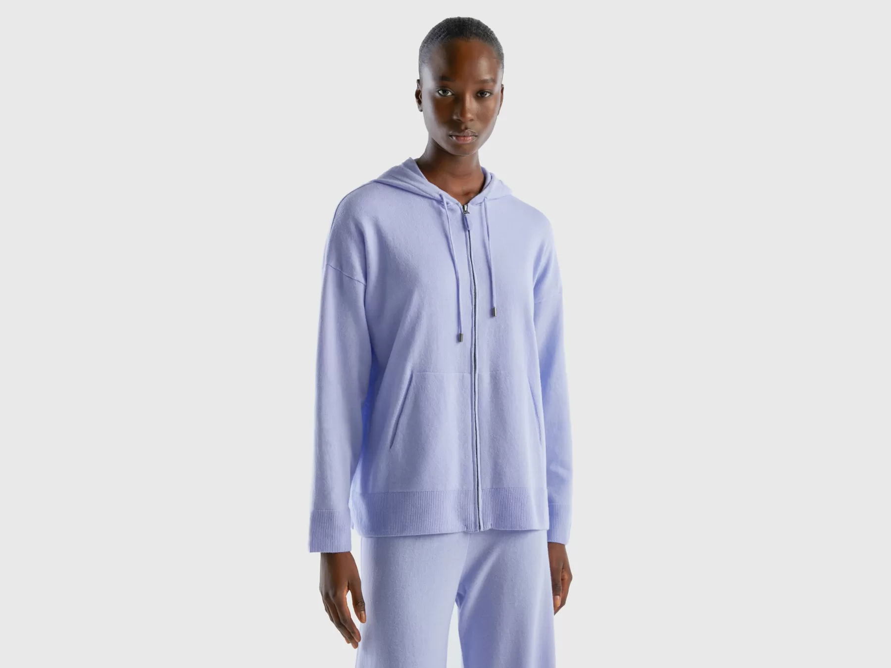 Benetton Maglia Azzurro Chiaro Con Cappuccio In Misto Cashmere Lavanda Online