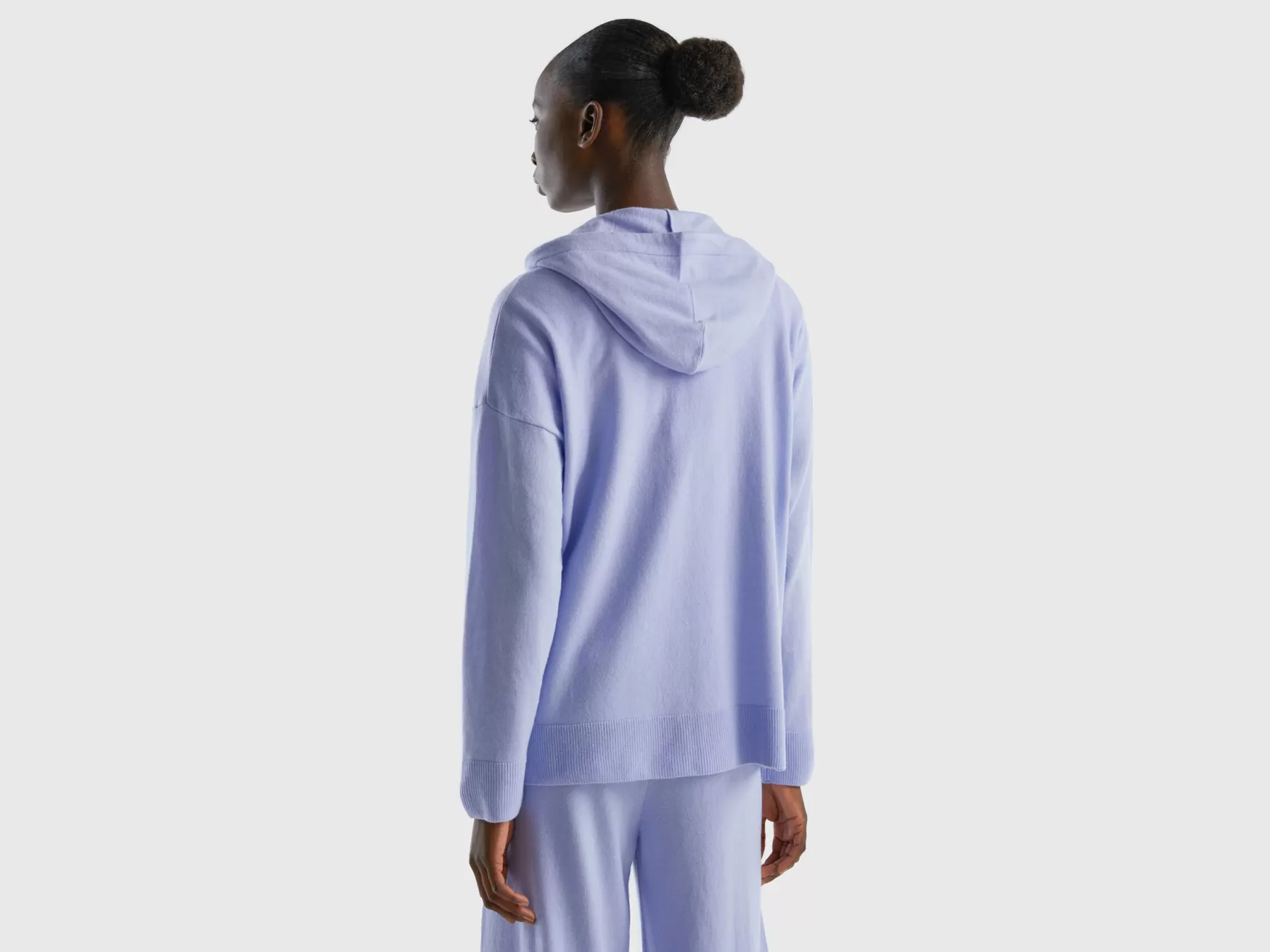 Benetton Maglia Azzurro Chiaro Con Cappuccio In Misto Cashmere Lavanda Online