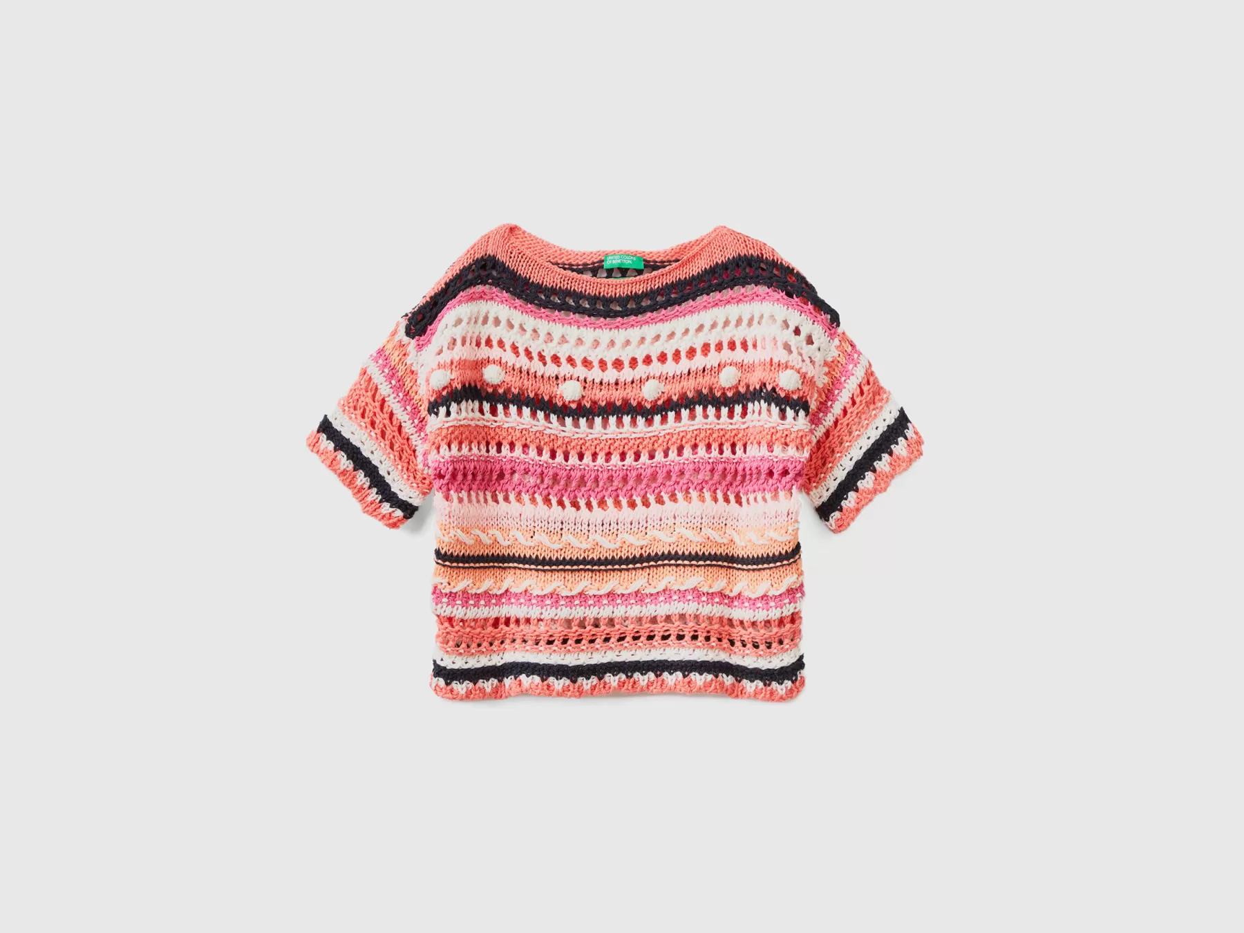 Benetton Maglia Con Lavorazione Crochet Rosa Discount