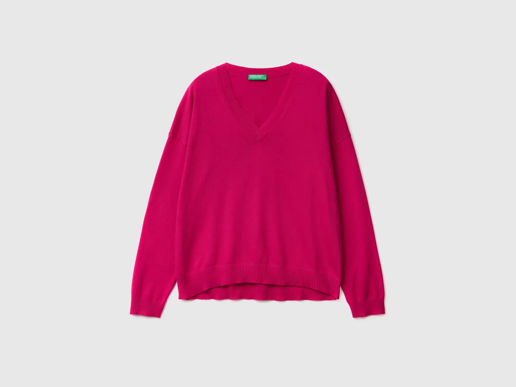 Benetton Maglia Con Scollo A V Fucsia Cheap