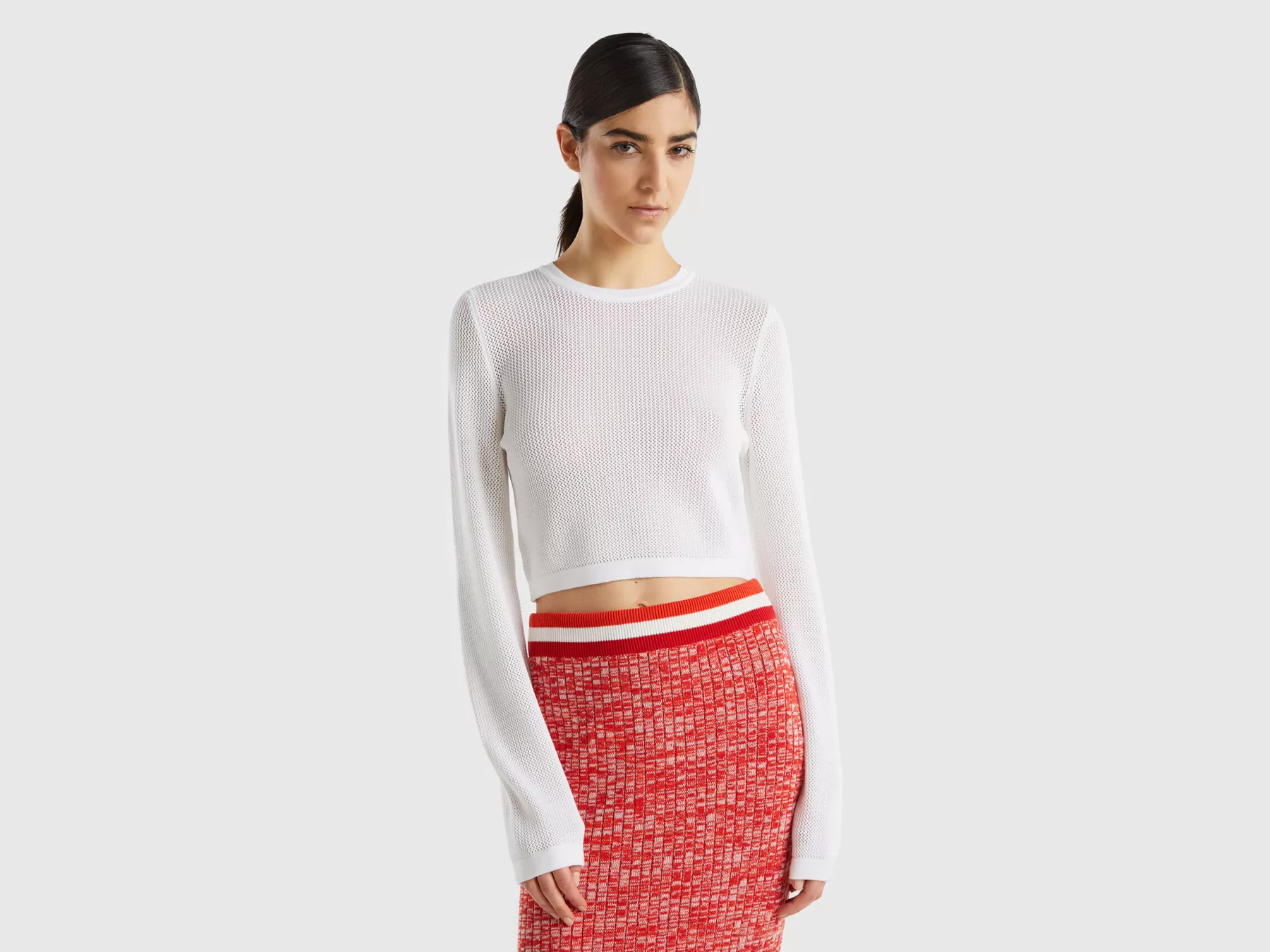 Benetton Maglia Cropped Bianca Bianco Best Sale