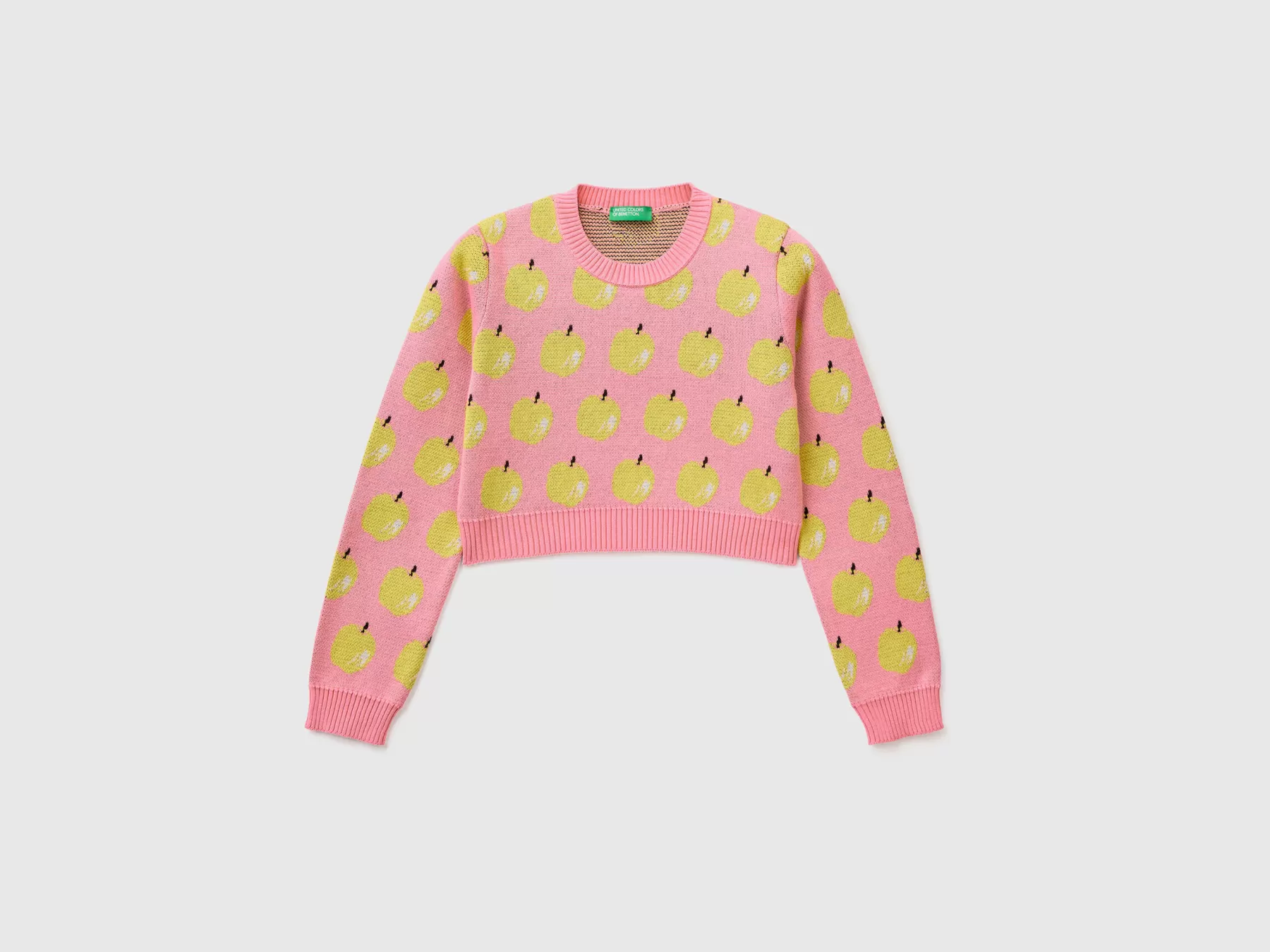 Benetton Maglia Croppedcon Pattern Mele Rosa Discount