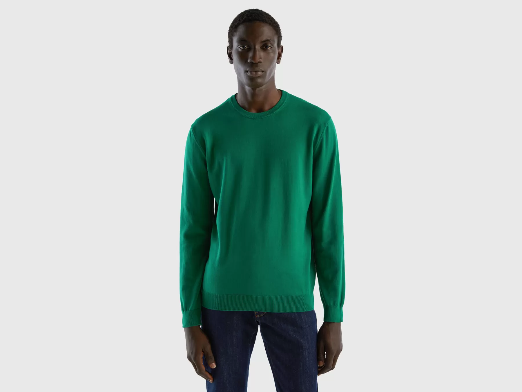 Benetton Maglia Girocollo 100% Cotone Verde Scuro Discount