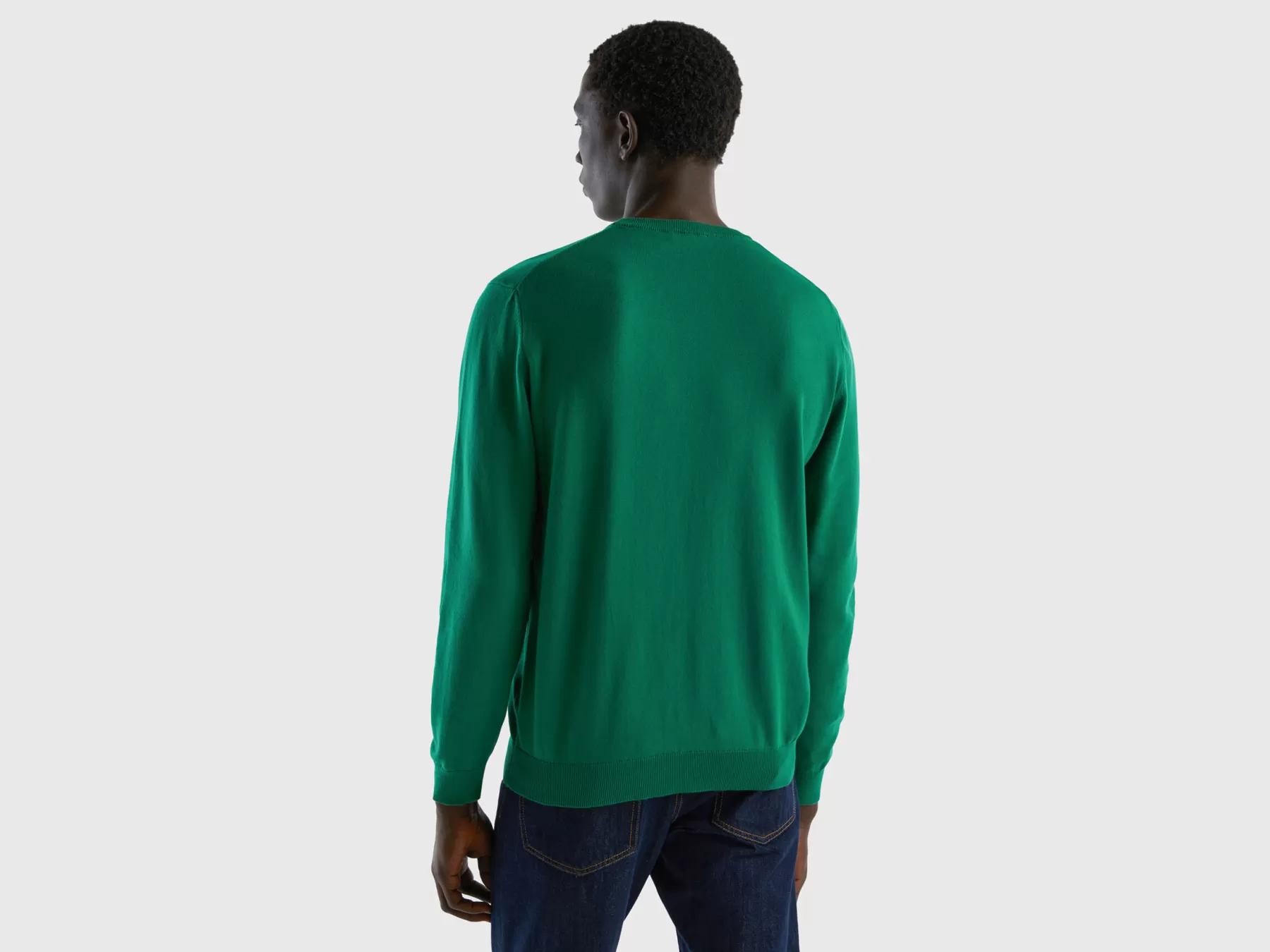 Benetton Maglia Girocollo 100% Cotone Verde Scuro Discount