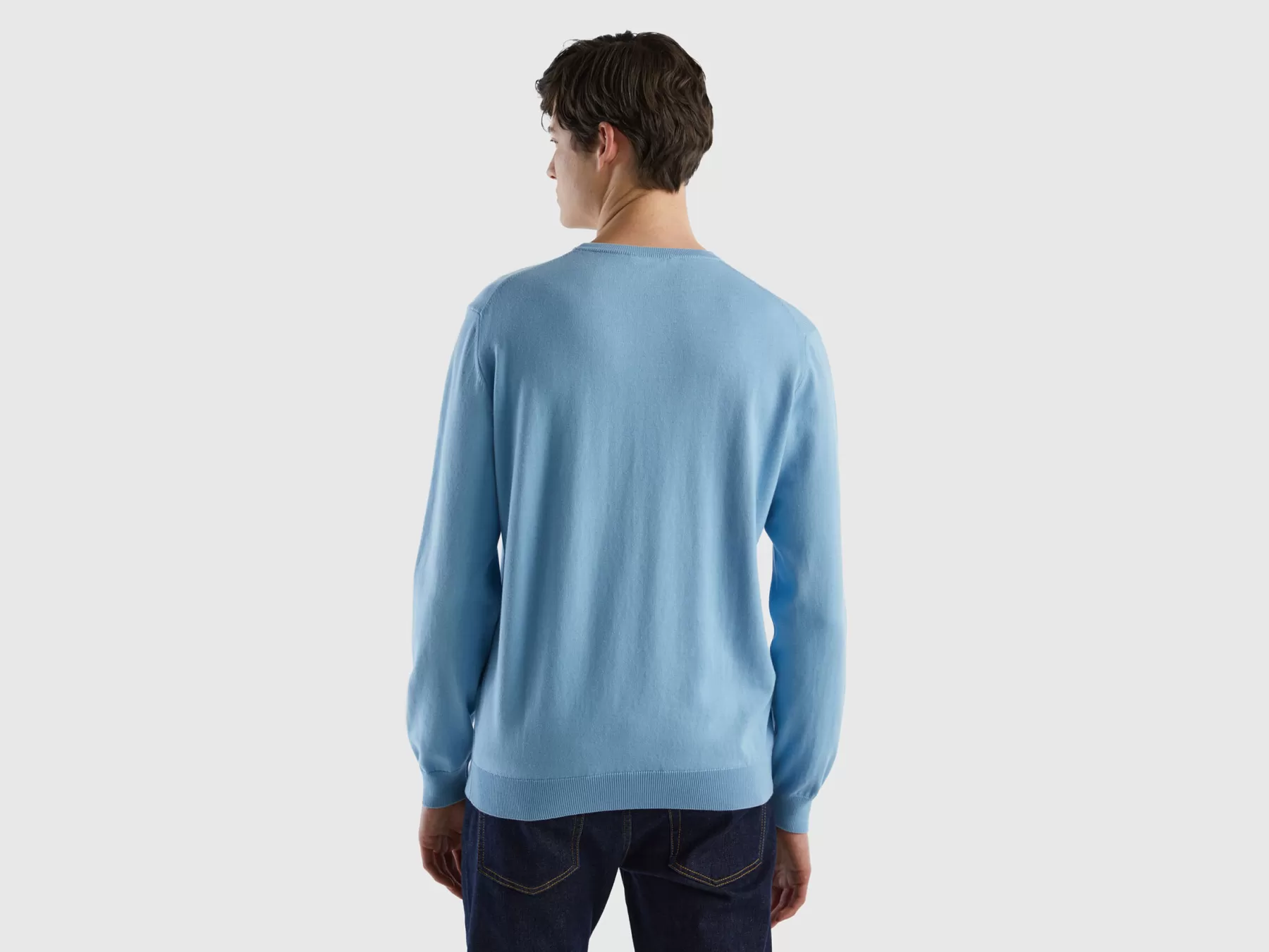 Benetton Maglia Girocollo 100% Cotone Azzurro Outlet