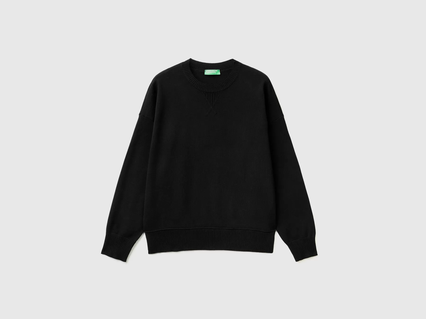 Benetton Maglia Girocollo In Cotone Tricot Nero Fashion