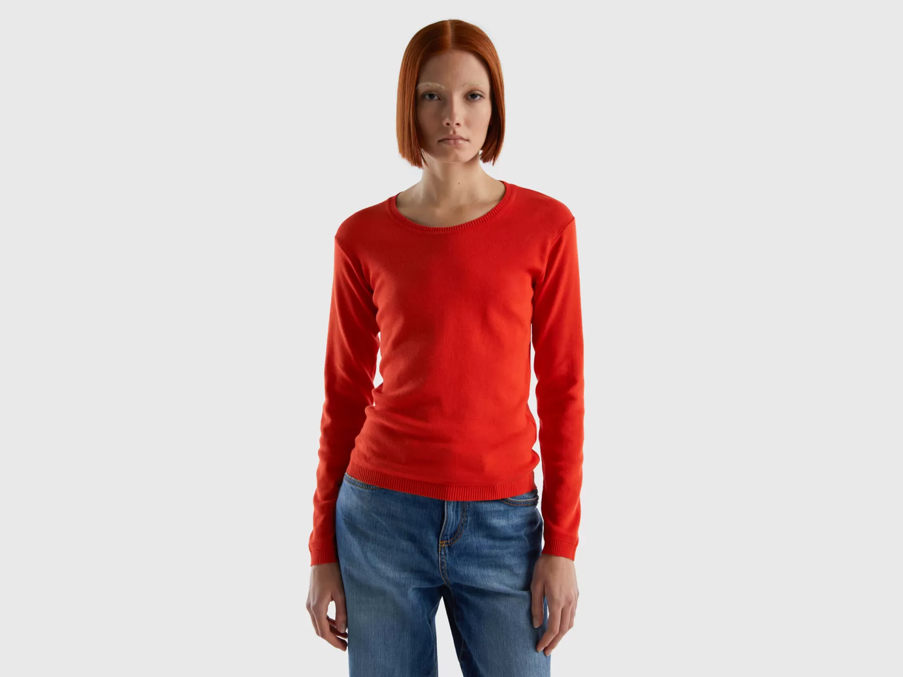 Benetton Maglia Girocollo In Puro Cotone Rosso Fashion