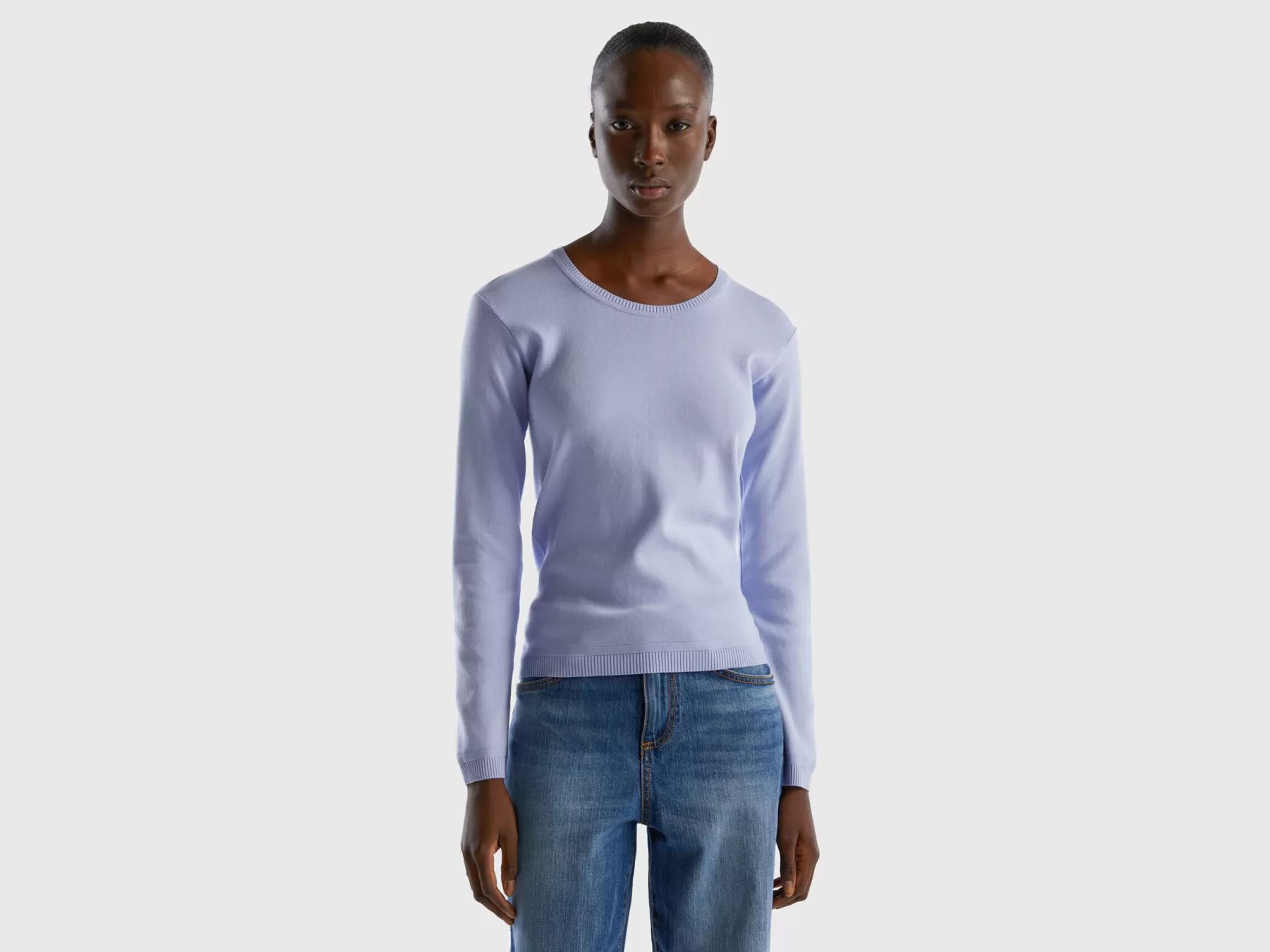 Benetton Maglia Girocollo In Puro Cotone Lavanda Cheap