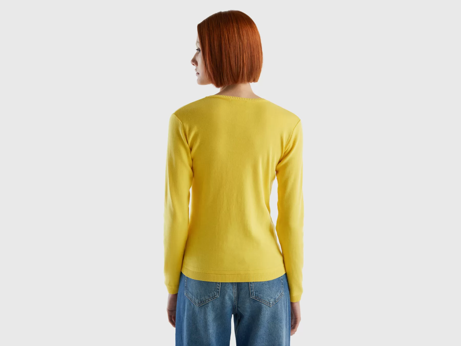 Benetton Maglia Girocollo In Puro Cotone Giallo Cheap