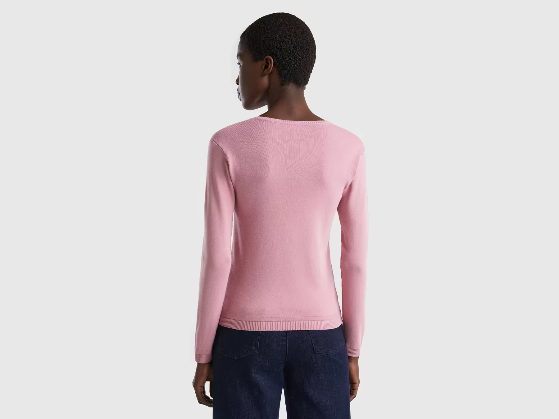 Benetton Maglia Girocollo In Puro Cotone Rosa Cheap