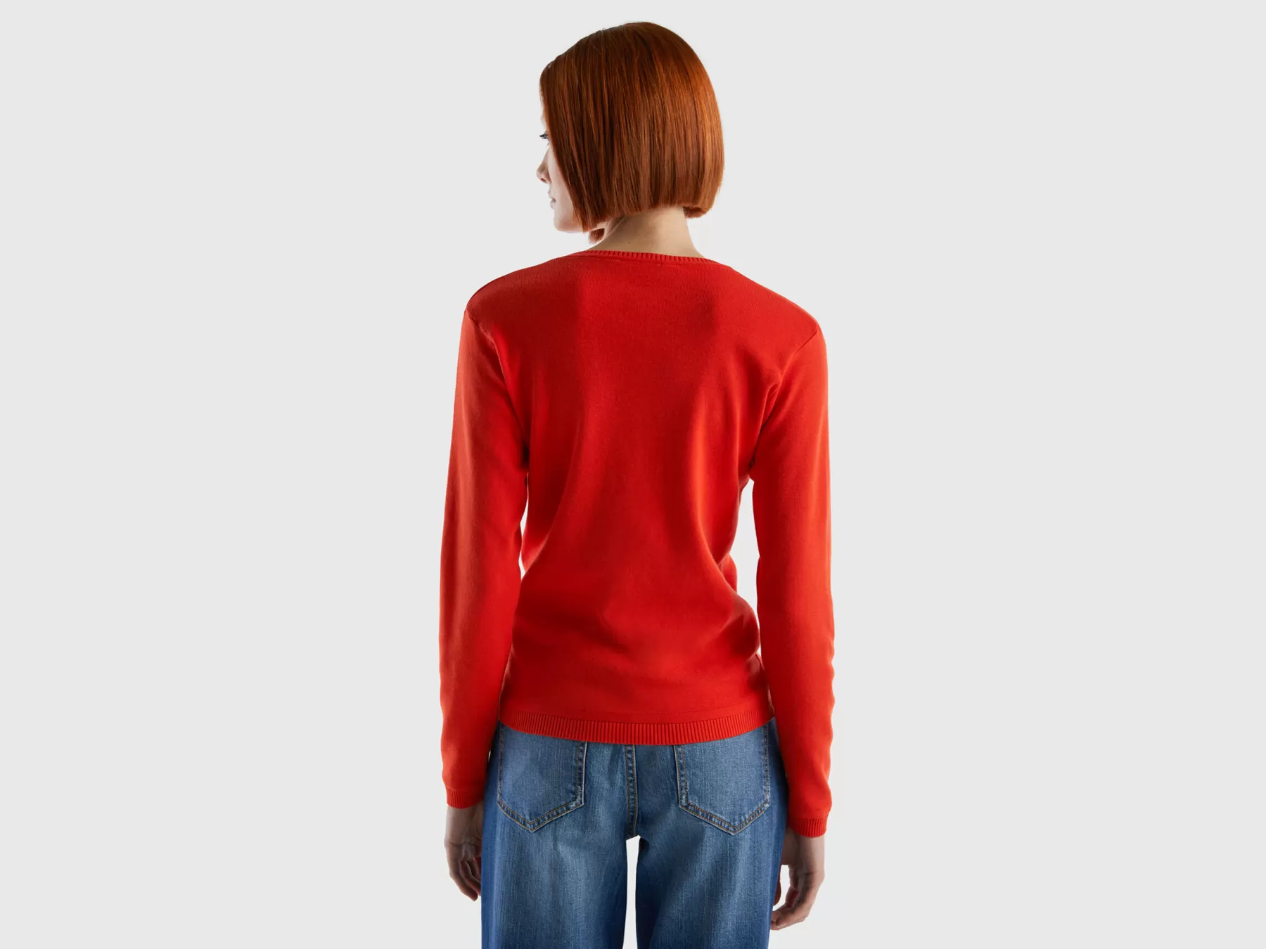 Benetton Maglia Girocollo In Puro Cotone Rosso Fashion