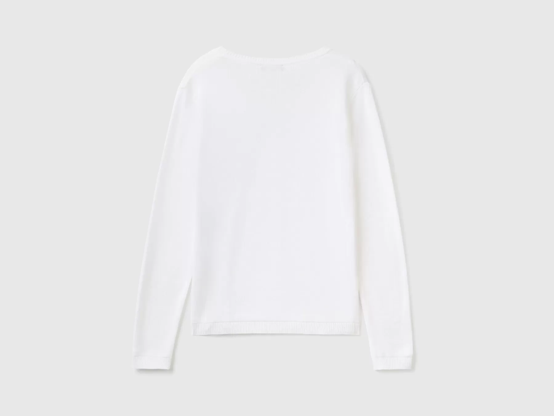 Benetton Maglia Girocollo In Puro Cotone Bianco Cheap