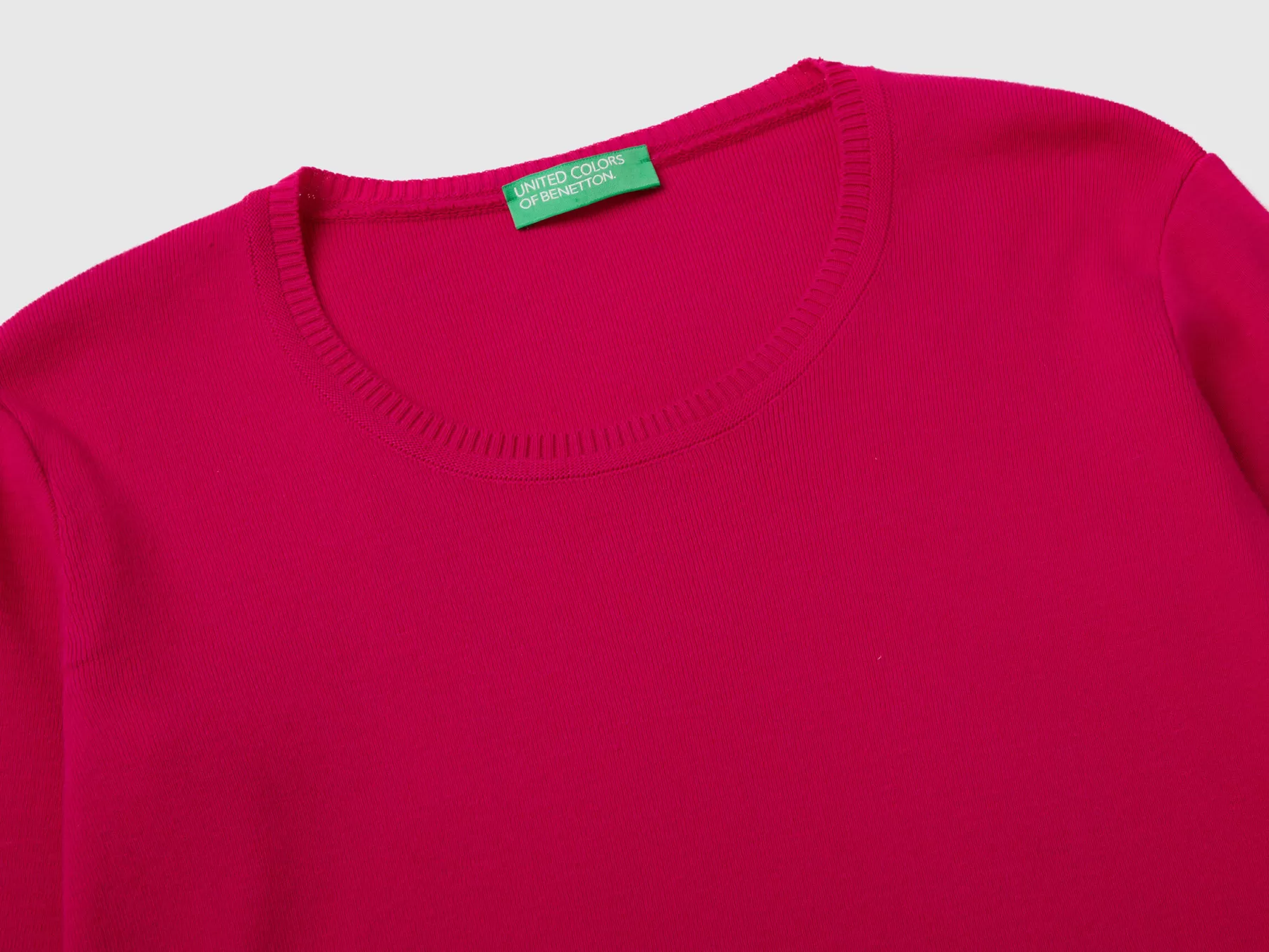 Benetton Maglia Girocollo In Puro Cotone Fucsia New