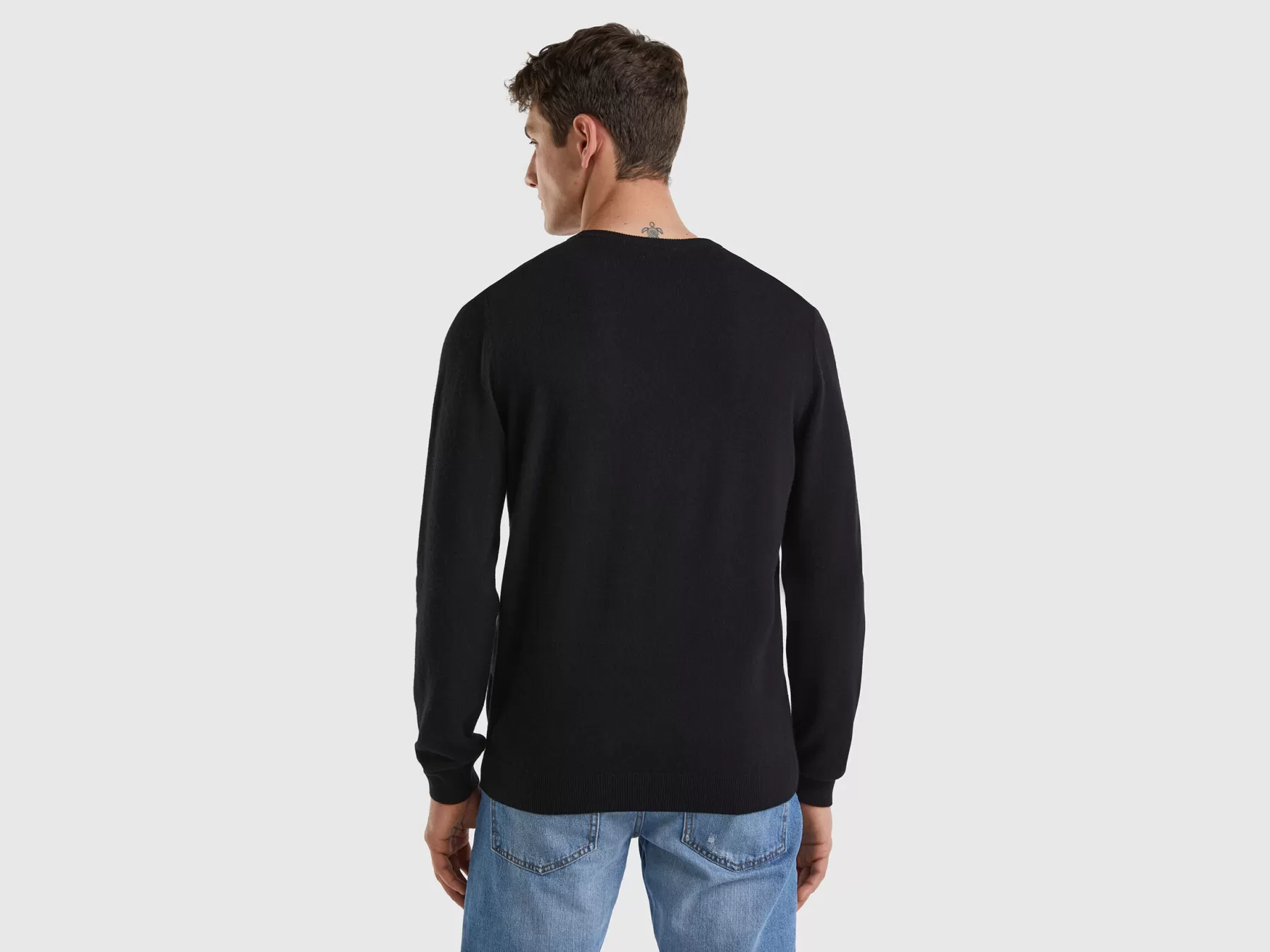 Benetton Maglia Girocollo Nera In Pura Lana Merino Nero Cheap